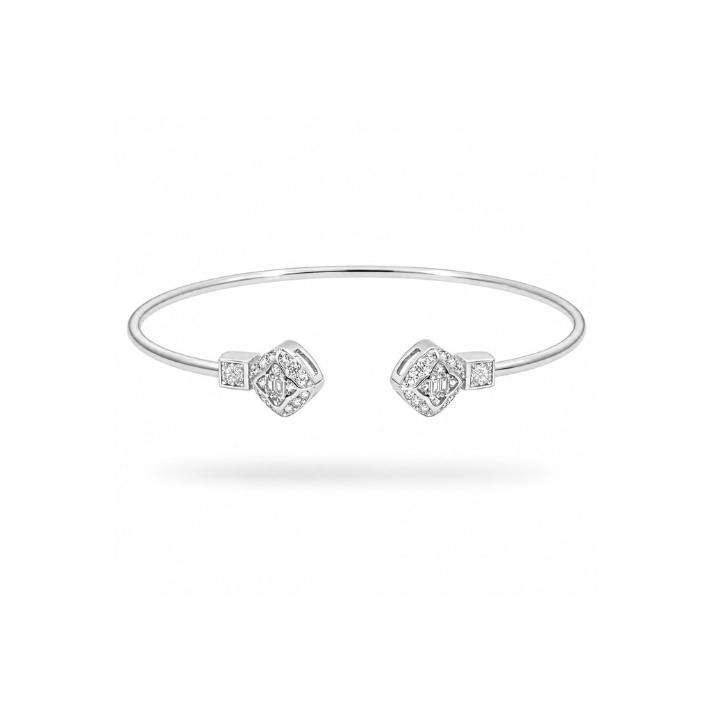 925 Sterling Silver Zircon Geometric Open Bangle