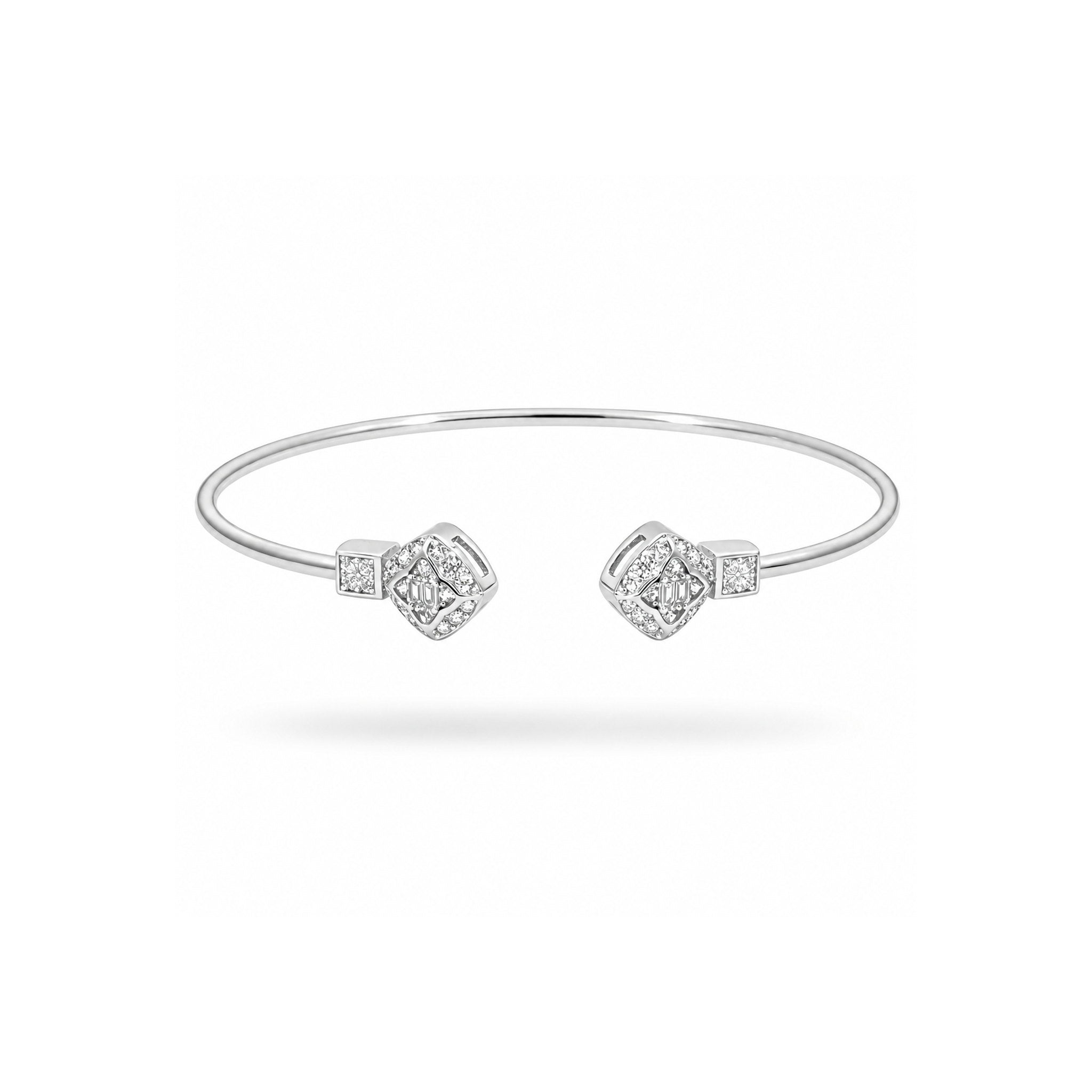 925 Sterling Silver Zircon Geometric Open Bangle