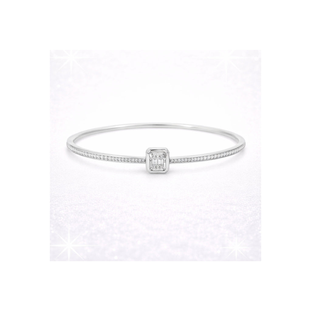 925 Sterling Silver Emerald Cut and Brilliant Zircon Bangle