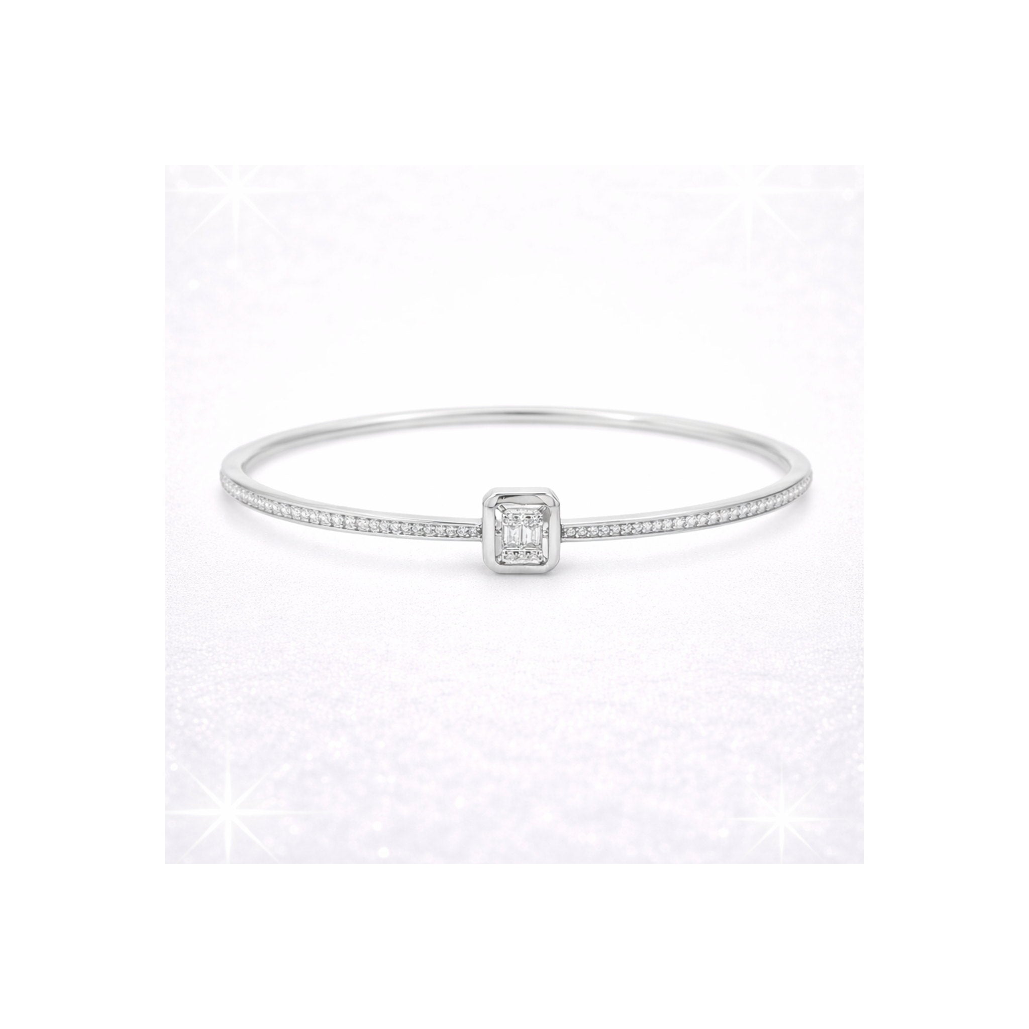 925 Sterling Silver Emerald Cut and Brilliant Zircon Bangle