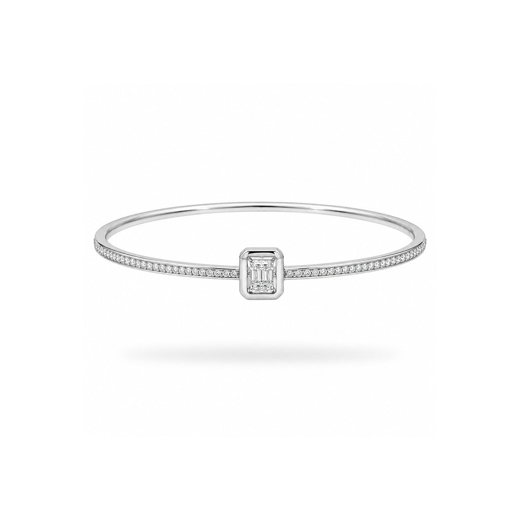 925 Sterling Silver Emerald Cut and Brilliant Zircon Bangle