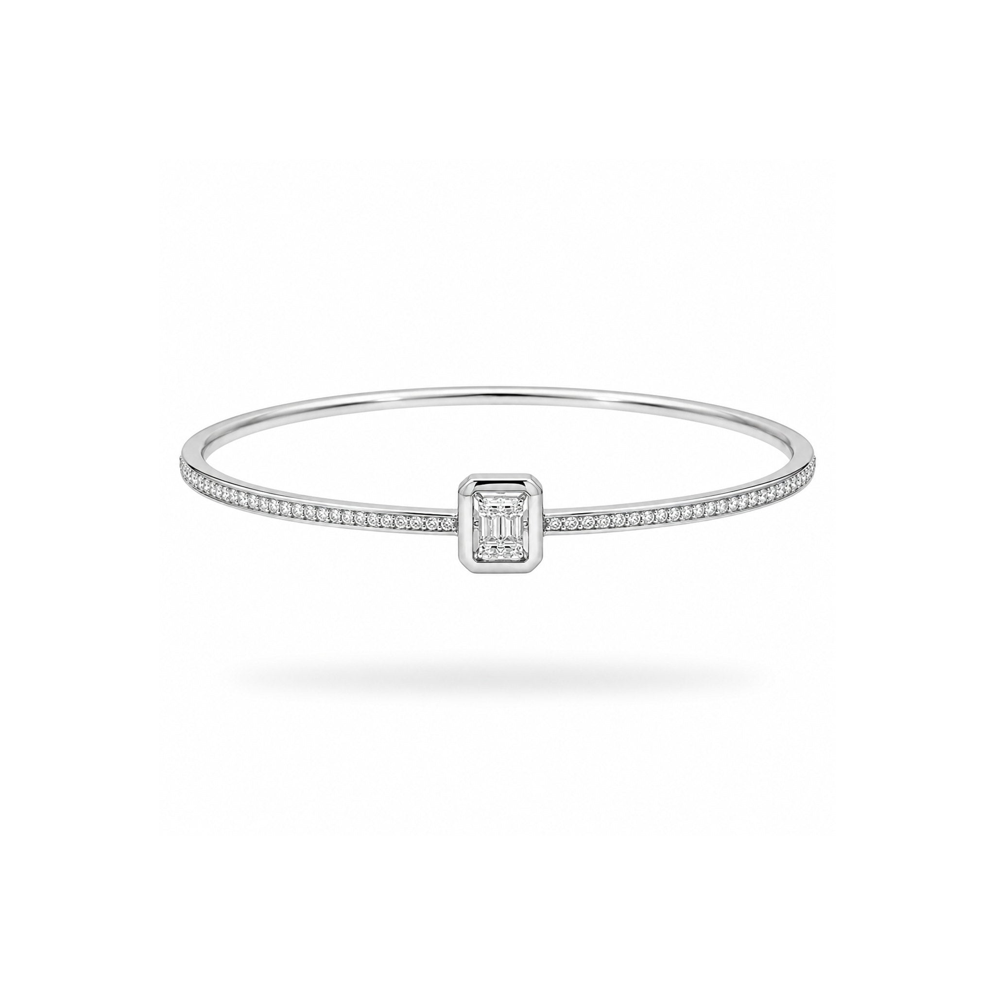 925 Sterling Silver Emerald Cut and Brilliant Zircon Bangle