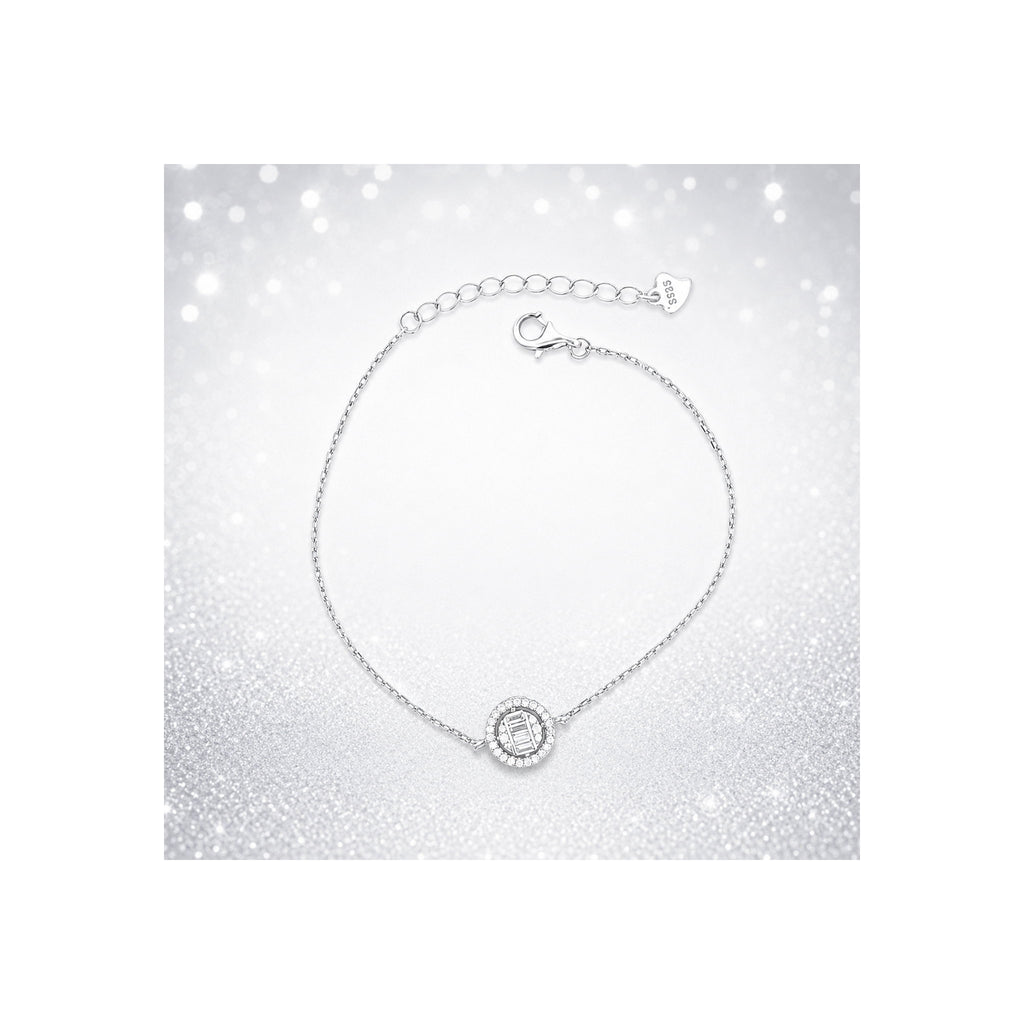 925 Sterling Silver Circular Silver Halo Chain Bracelet
