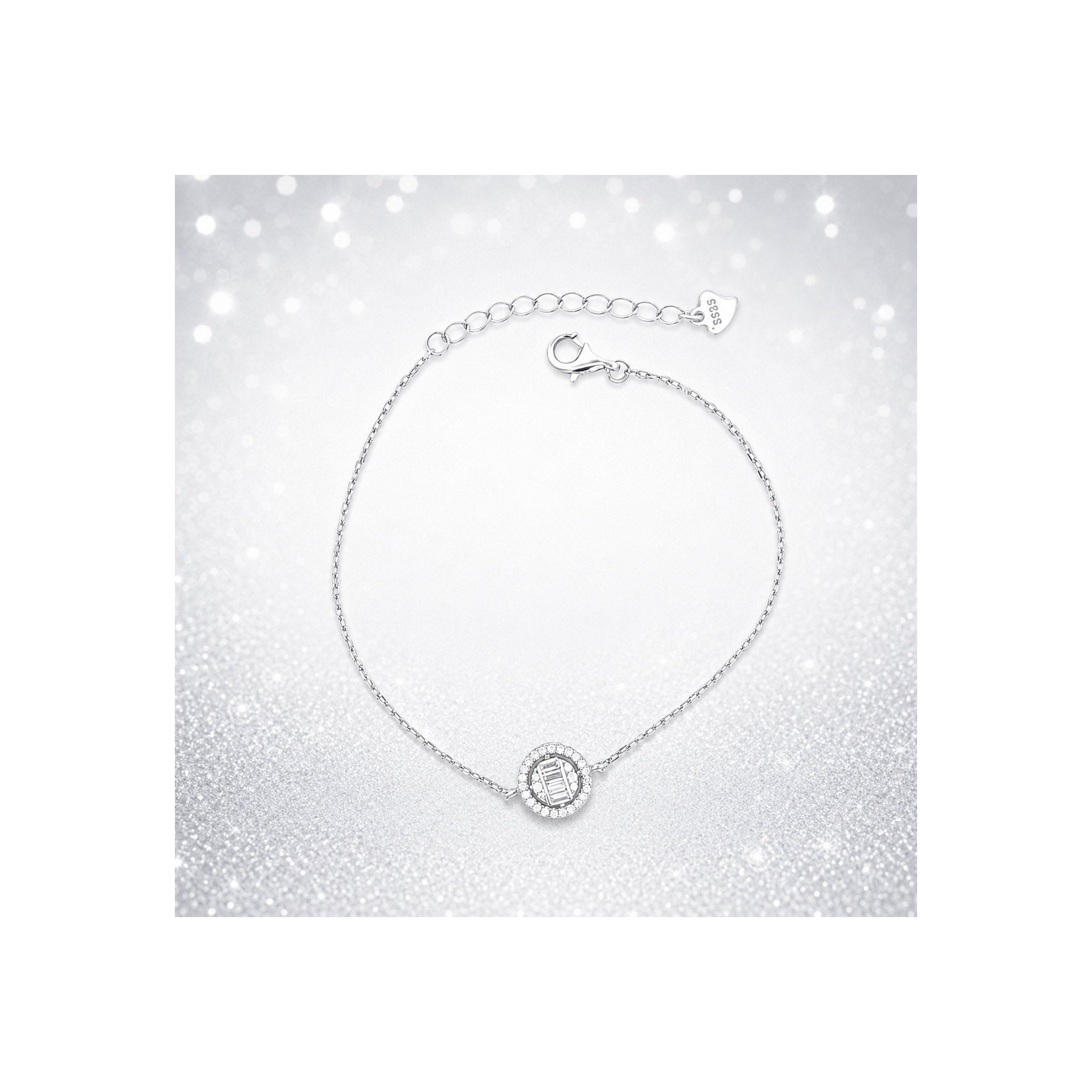 925 Sterling Silver Circular Silver Halo Chain Bracelet
