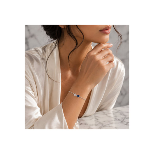 925 Sterling Silver Blue and White Bow Motif Chain Bracelet