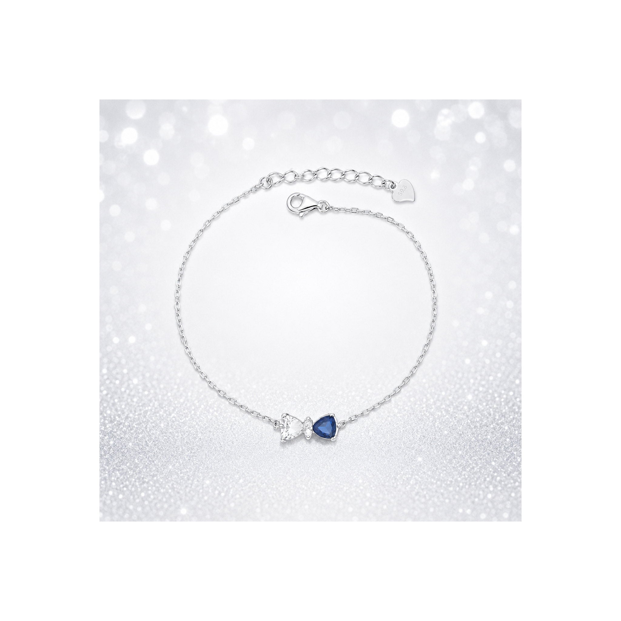 925 Sterling Silver Blue and White Bow Motif Chain Bracelet