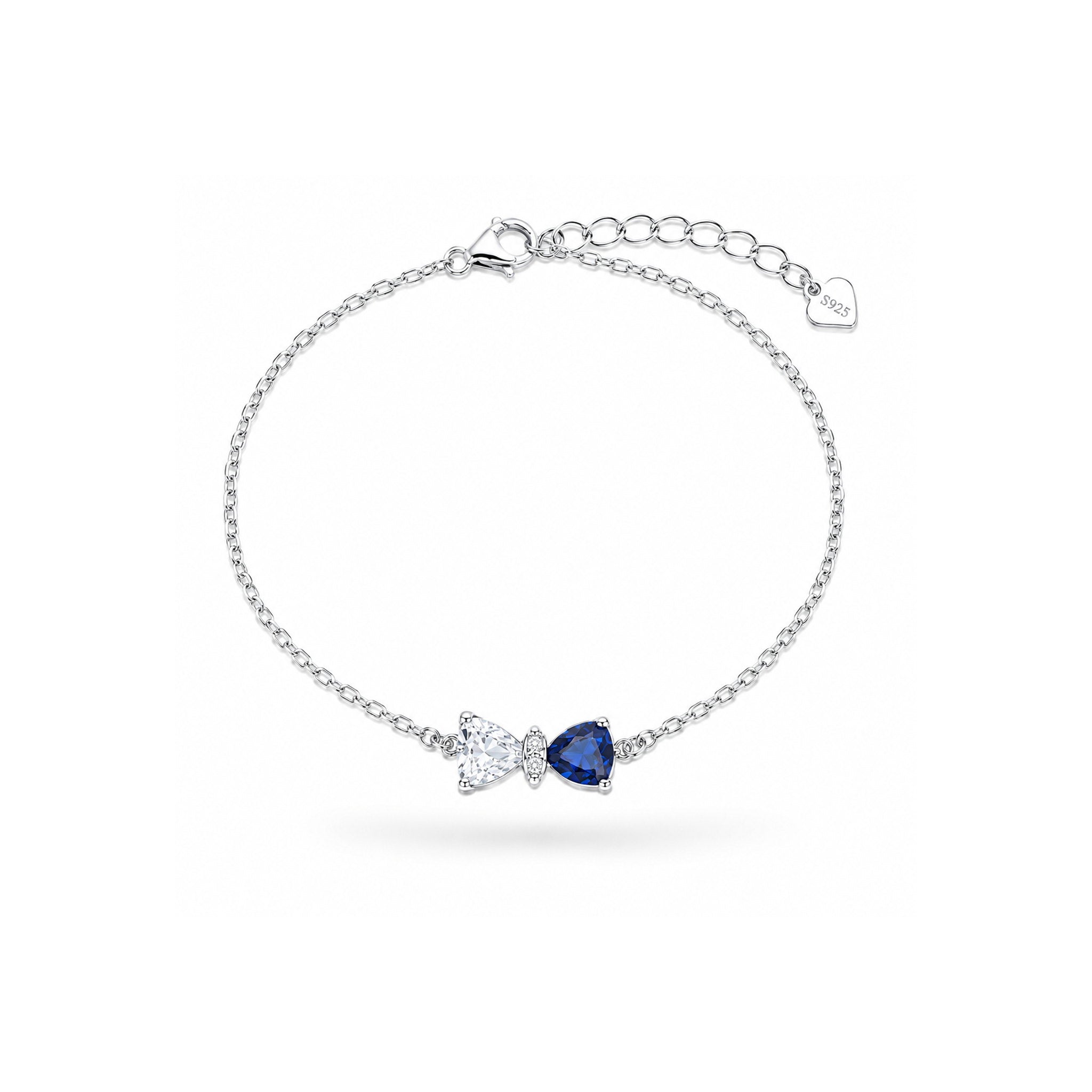 925 Sterling Silver Blue and White Bow Motif Chain Bracelet