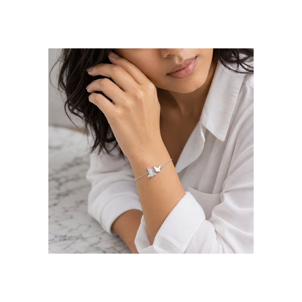 925 Sterling Silver Zircon Pave Butterfly Chain Bracelet