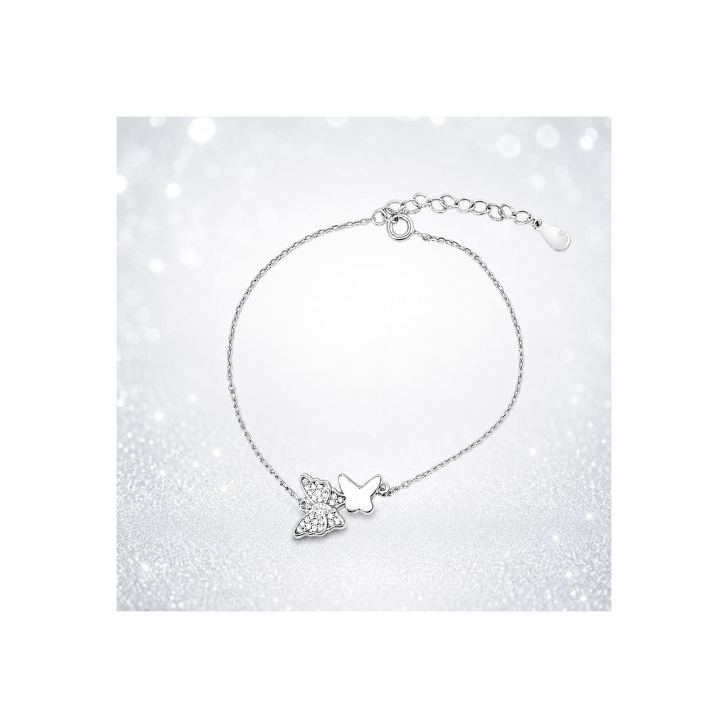 925 Sterling Silver Zircon Pave Butterfly Chain Bracelet