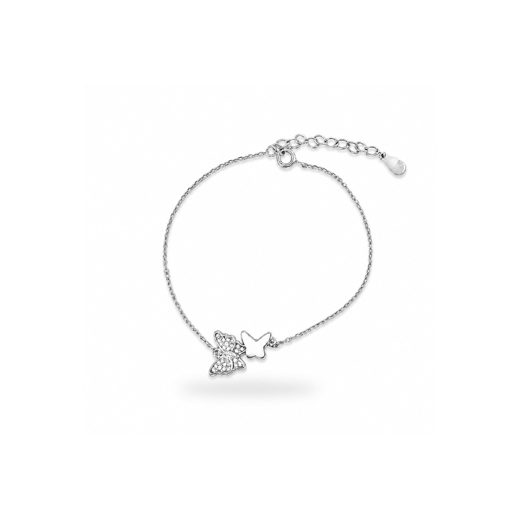 925 Sterling Silver Zircon Pave Butterfly Chain Bracelet