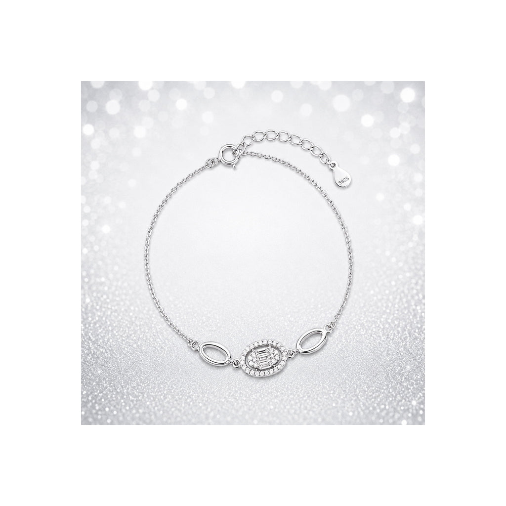 925 Sterling Silver Zircon Oval Halo Chain Bracelet