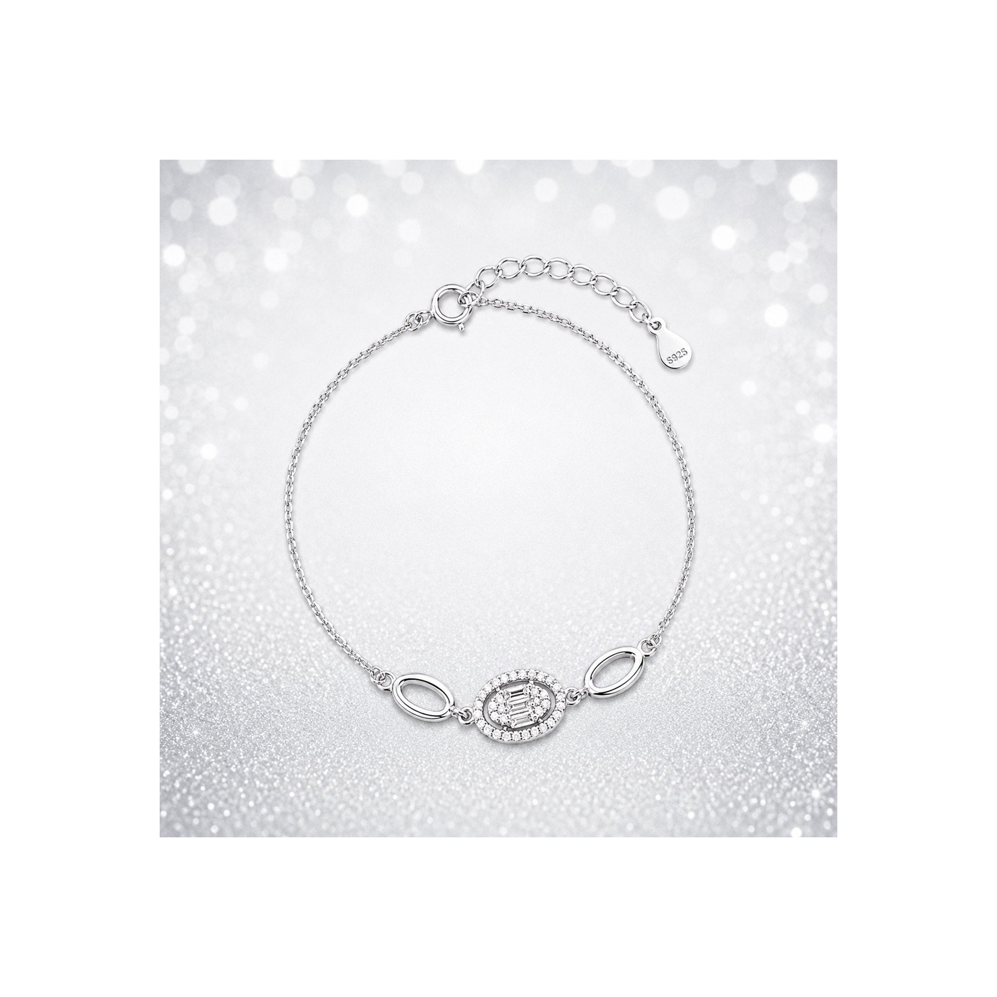 925 Sterling Silver Zircon Oval Halo Chain Bracelet