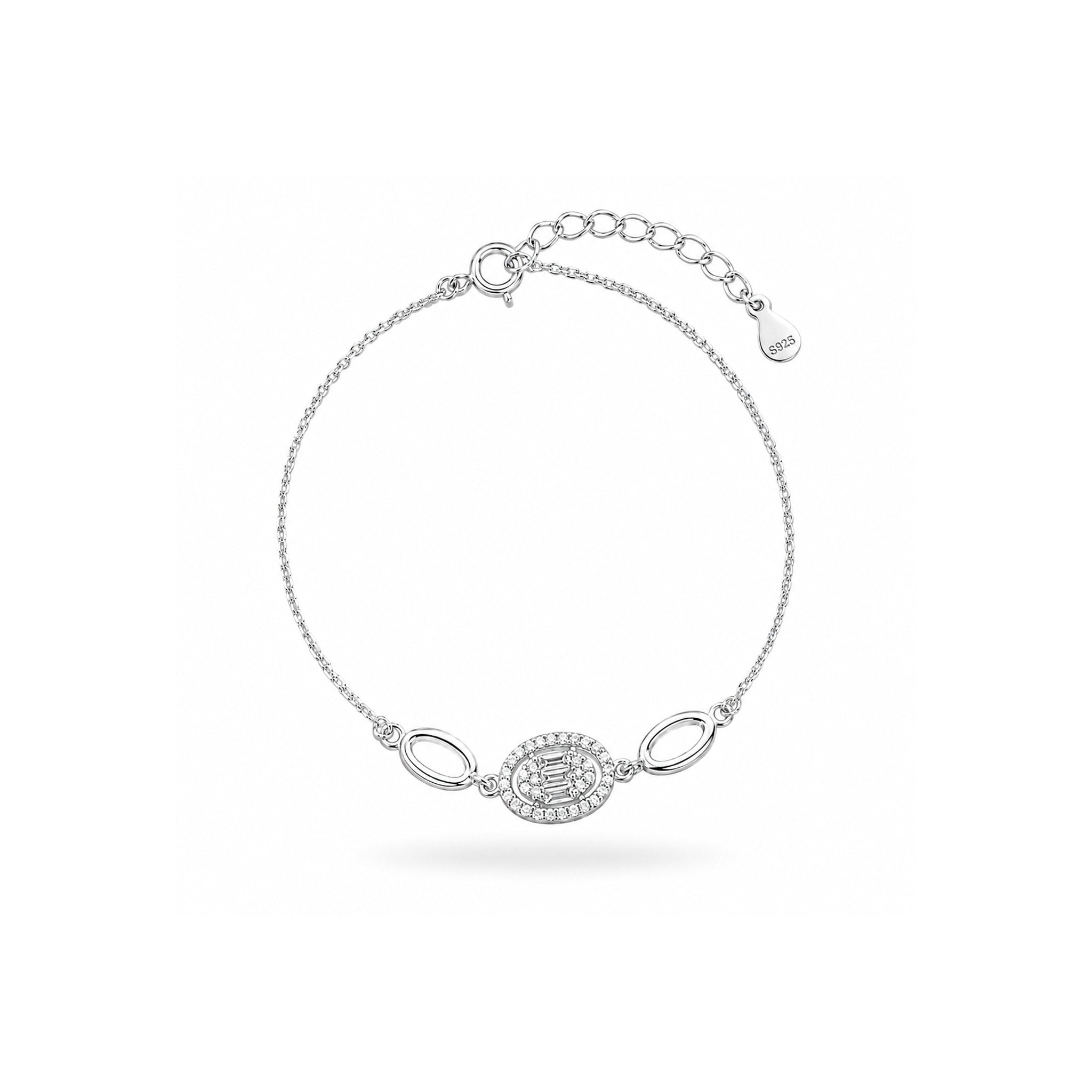 925 Sterling Silver Zircon Oval Halo Chain Bracelet