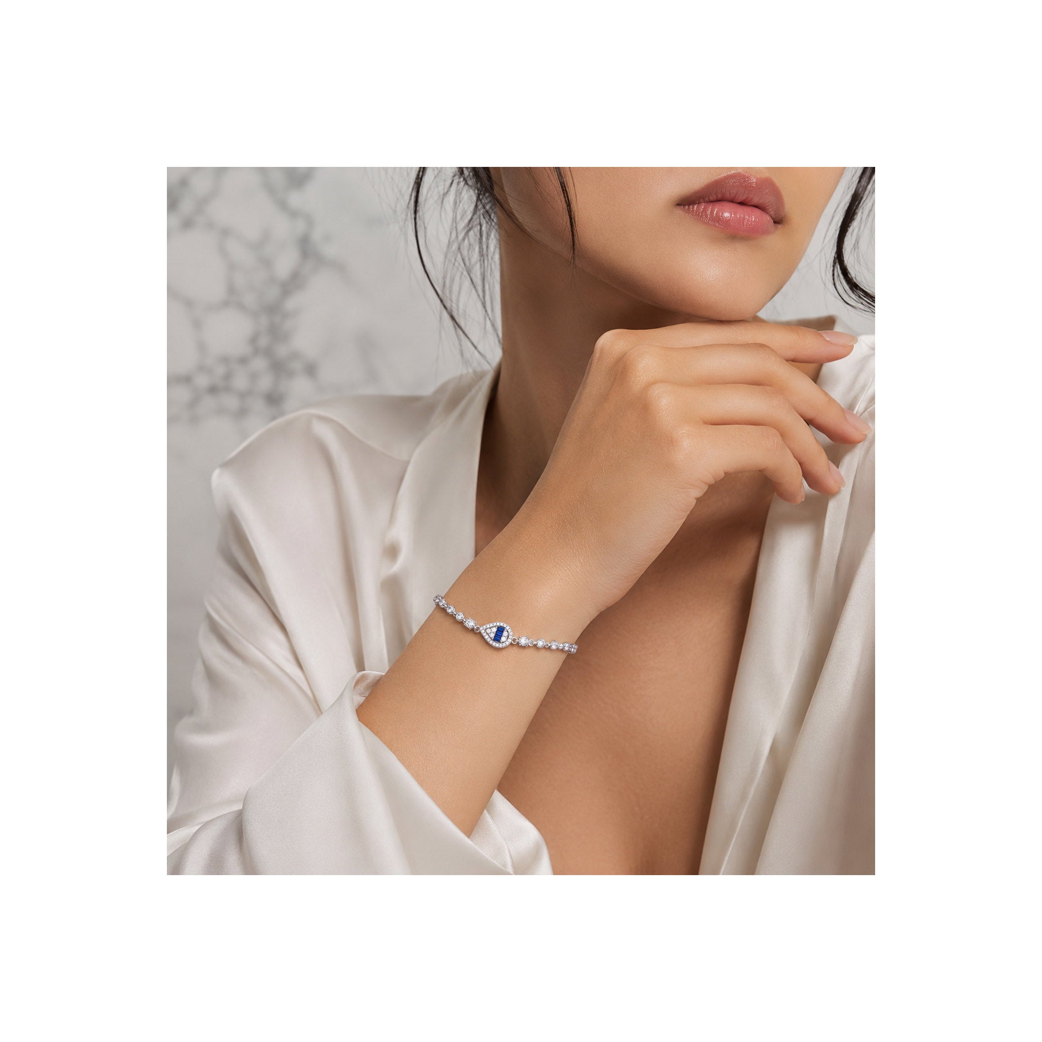 925 Sterling Silver Blue Stone Evil Eye Tennis Bracelet