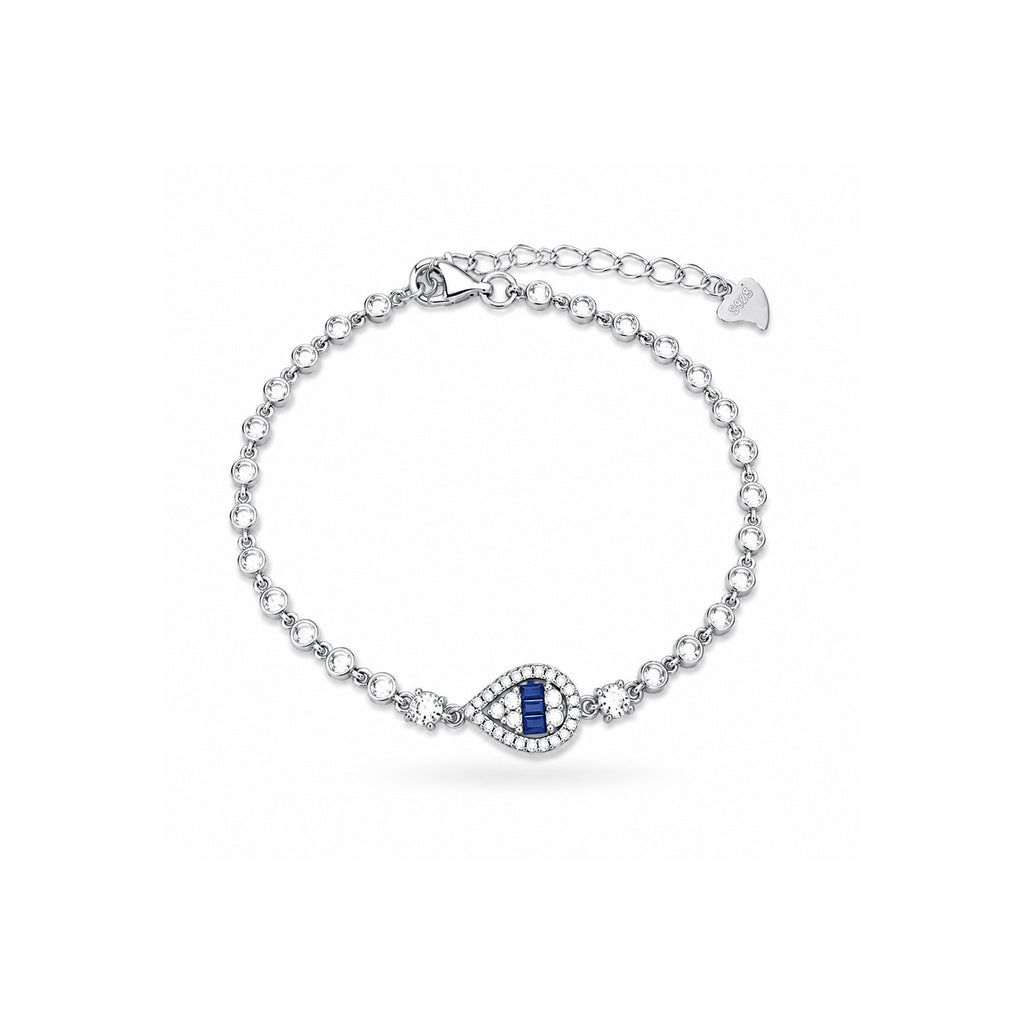 925 Sterling Silver Blue Stone Evil Eye Tennis Bracelet