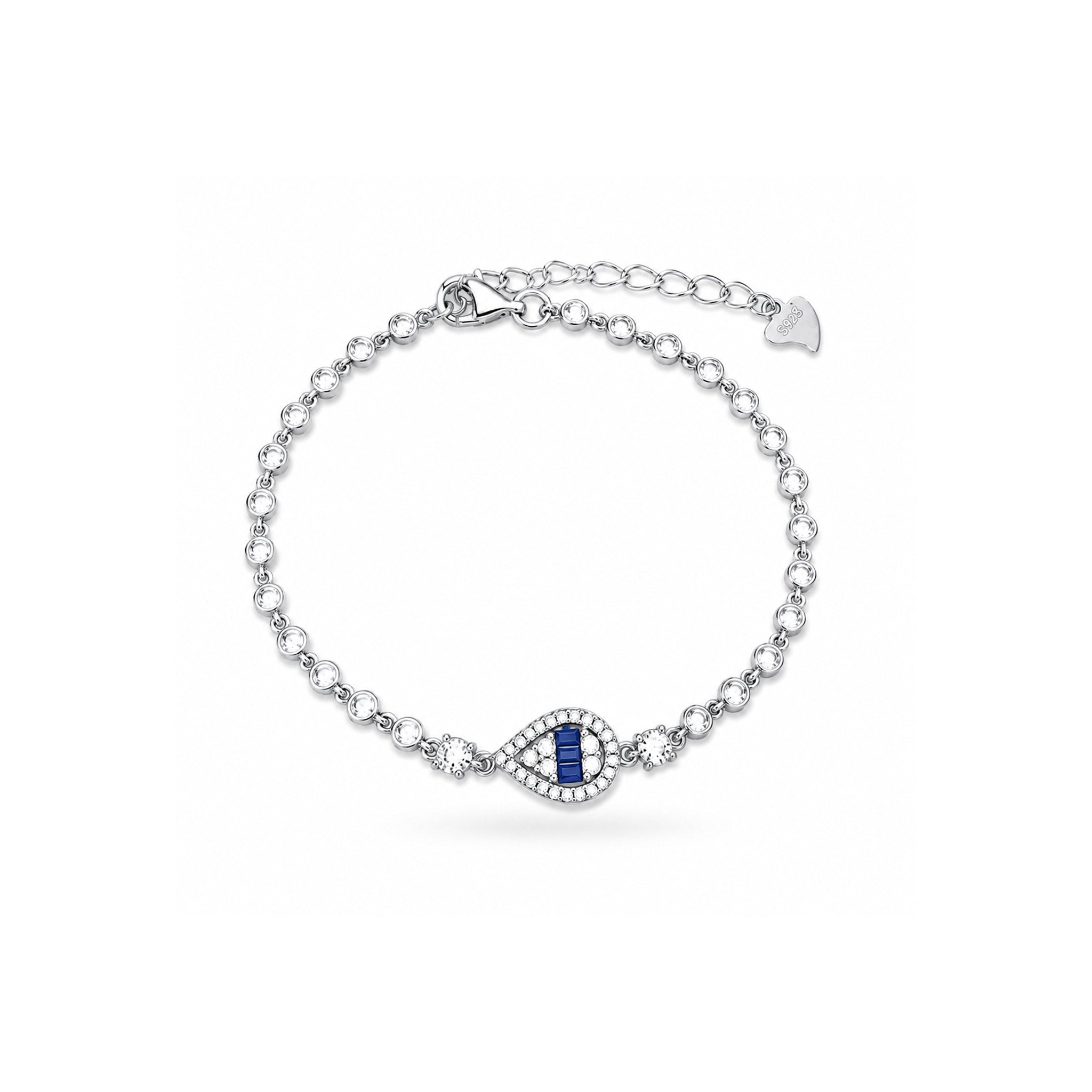 925 Sterling Silver Blue Stone Evil Eye Tennis Bracelet
