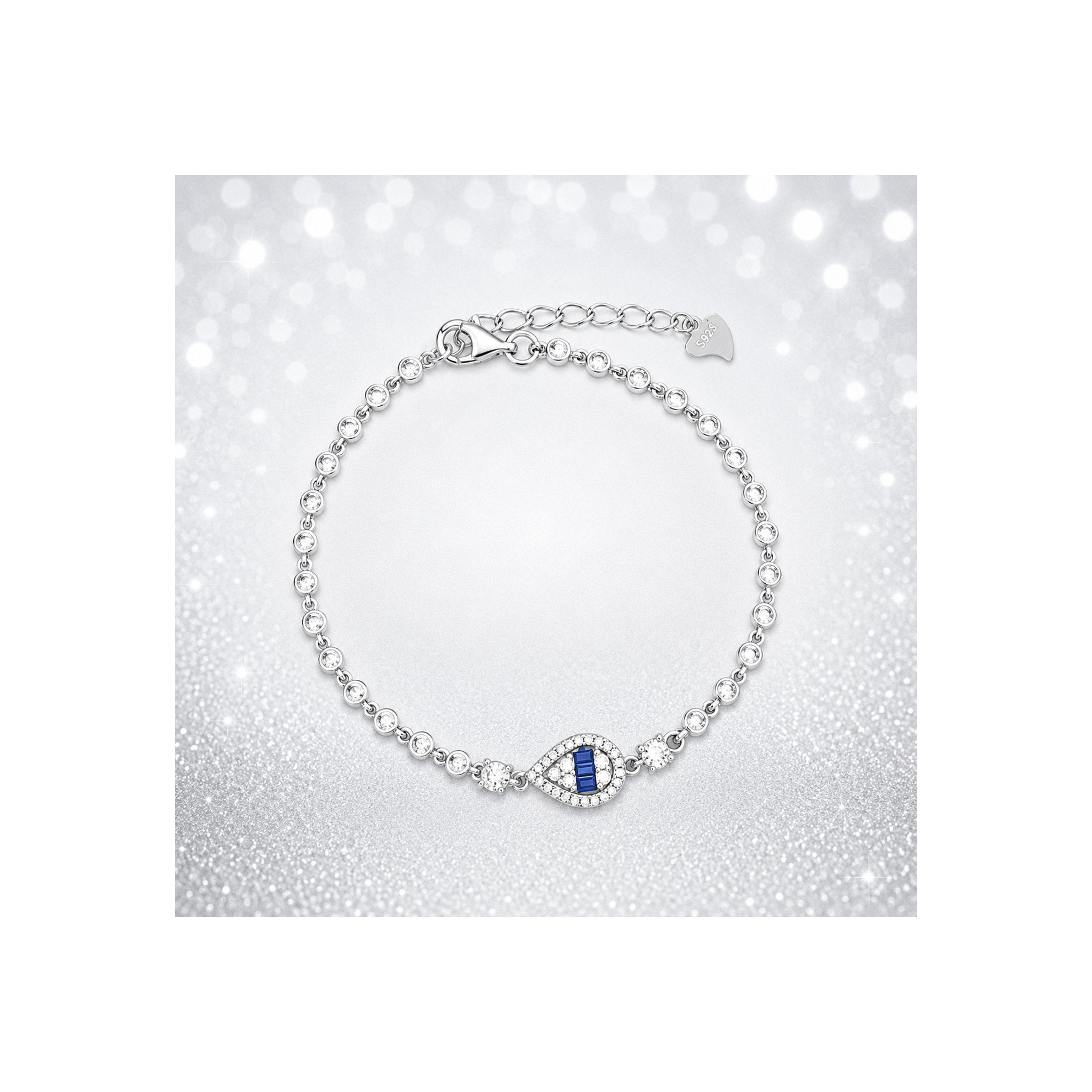 925 Sterling Silver Blue Stone Evil Eye Tennis Bracelet