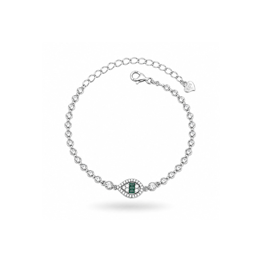 925 Sterling Silver Green Stone Teardrop Halo Tennis Bracelet