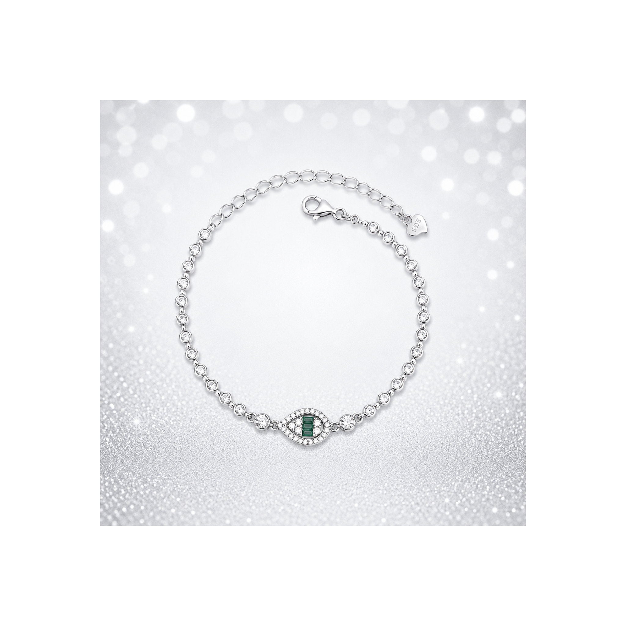 925 Sterling Silver Green Stone Teardrop Halo Tennis Bracelet