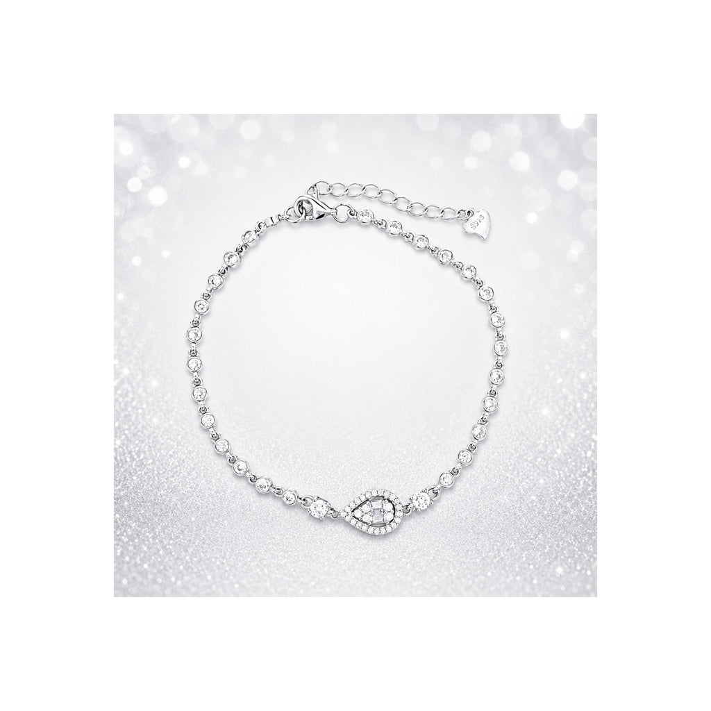 925 Sterling Silver Zircon Teardrop Motif Chain Bracelet