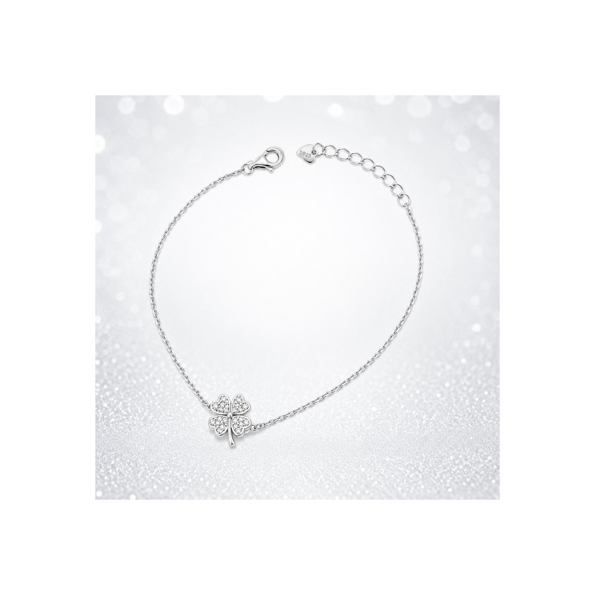 925 Sterling Silver Zircon Pavé Clover Chain Bracelet
