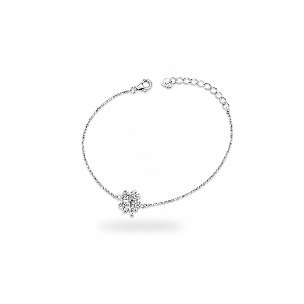 925 Sterling Silver Zircon Pavé Clover Chain Bracelet