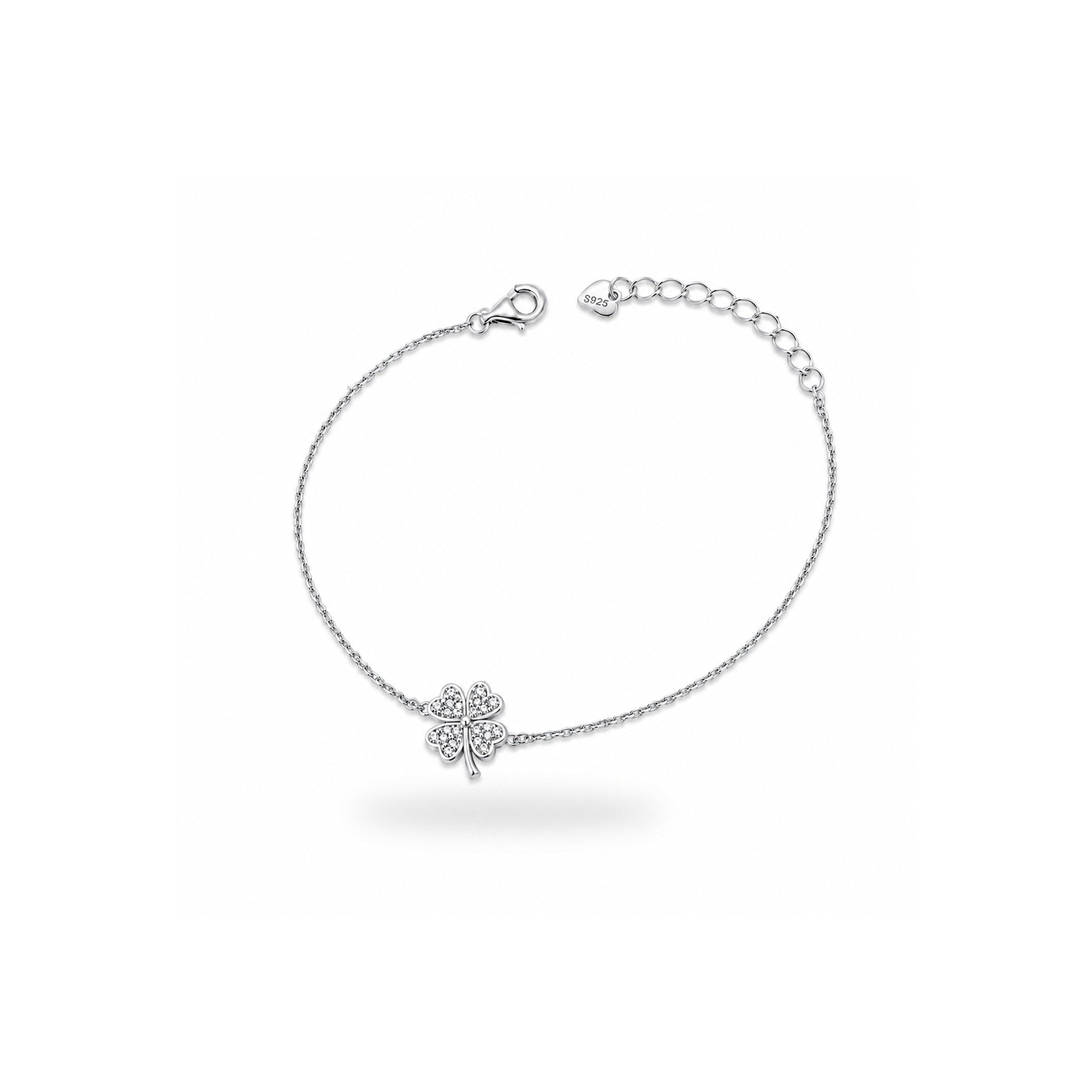 925 Sterling Silver Zircon Pavé Clover Chain Bracelet