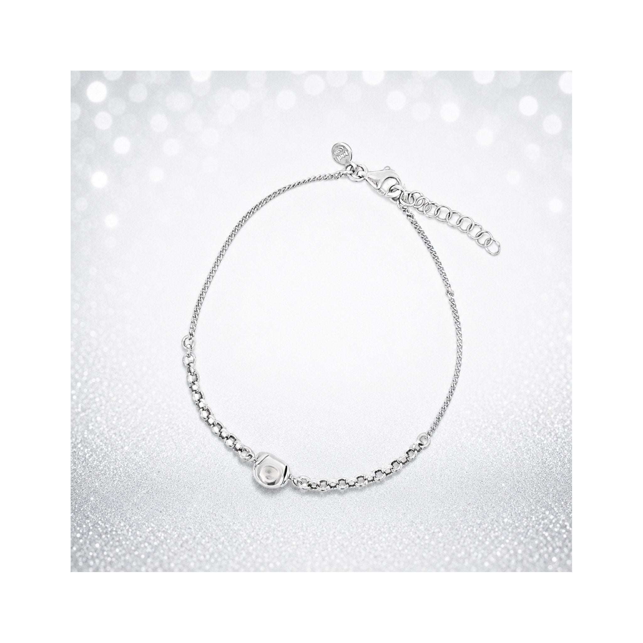 925 Sterling Silver Chain Bracelet with Polished Bead Detail