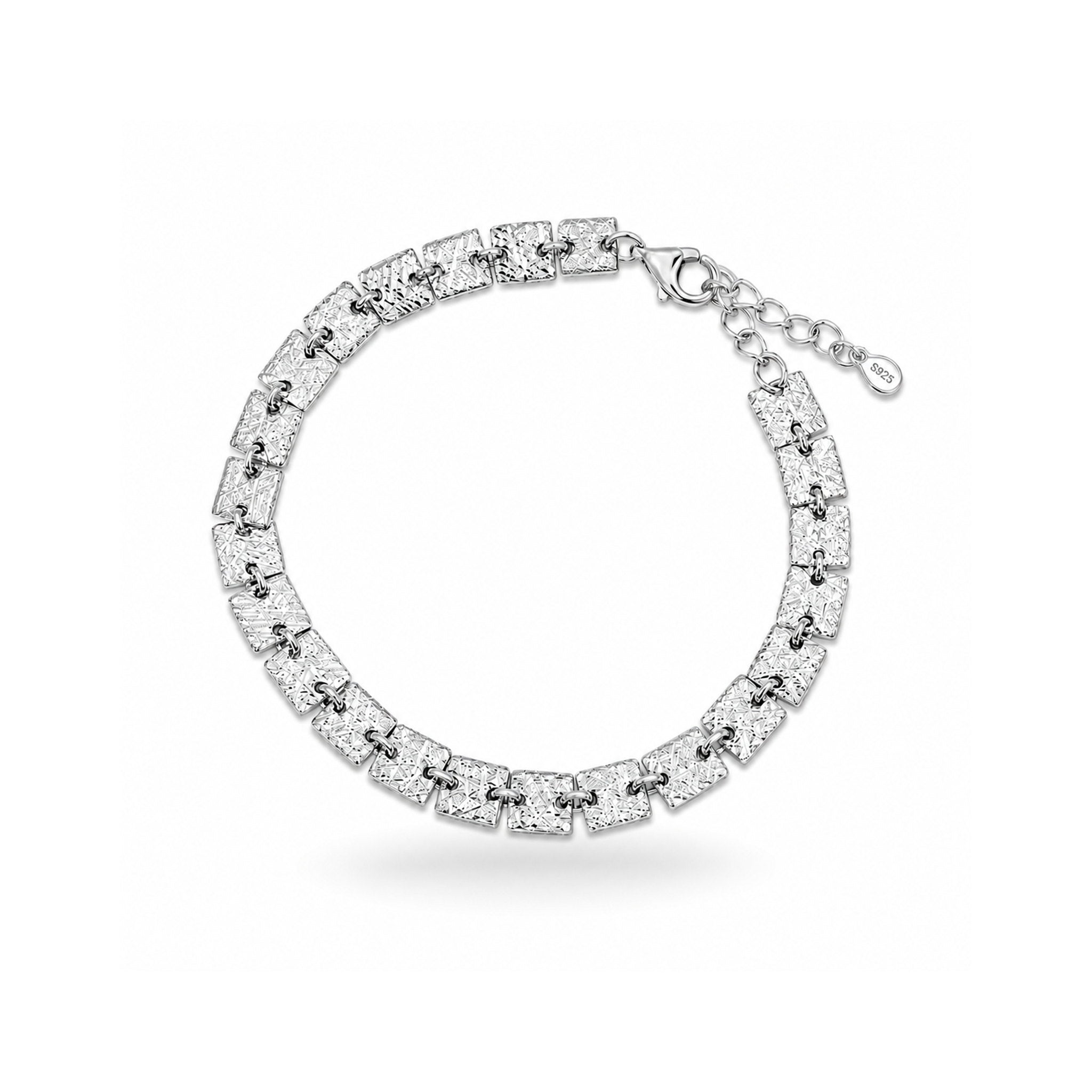 925 Sterling Silver Textured Square Link Chain Bracelet