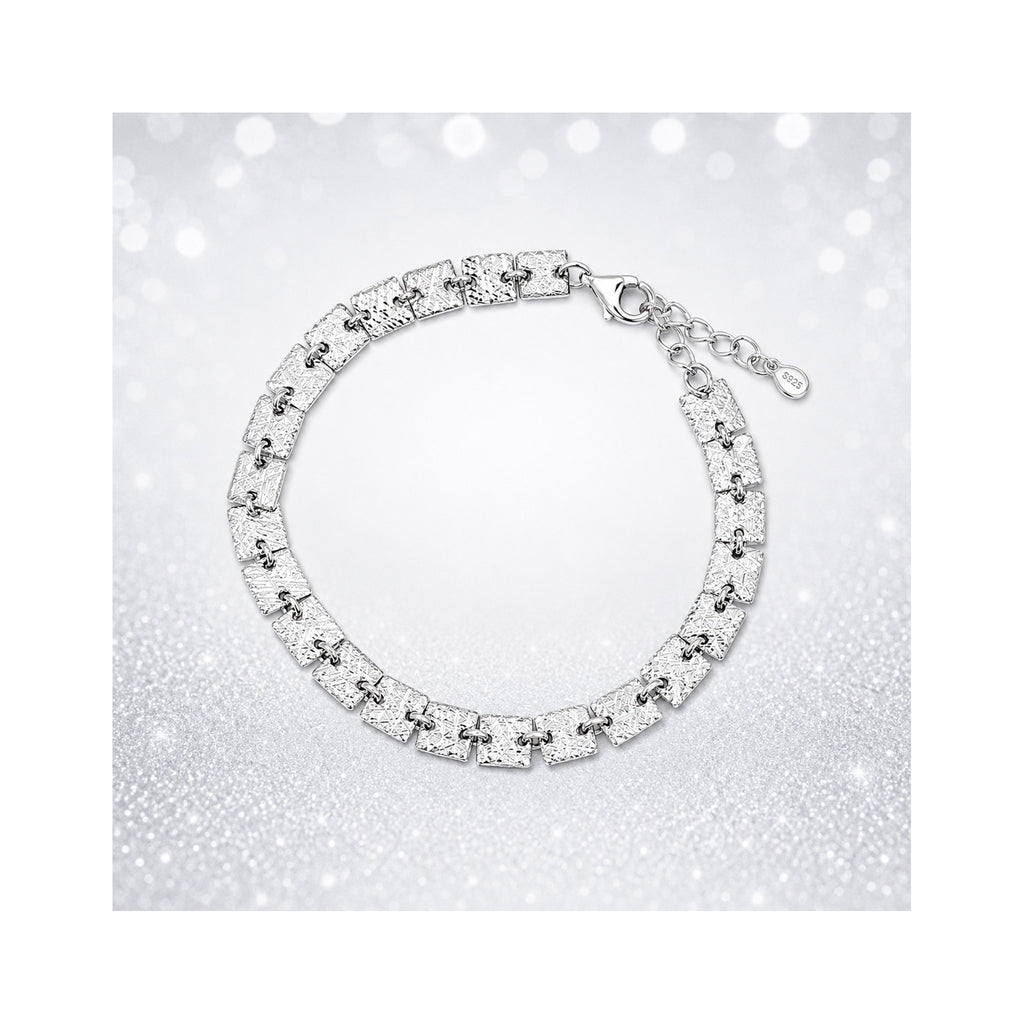 925 Sterling Silver Textured Square Link Chain Bracelet