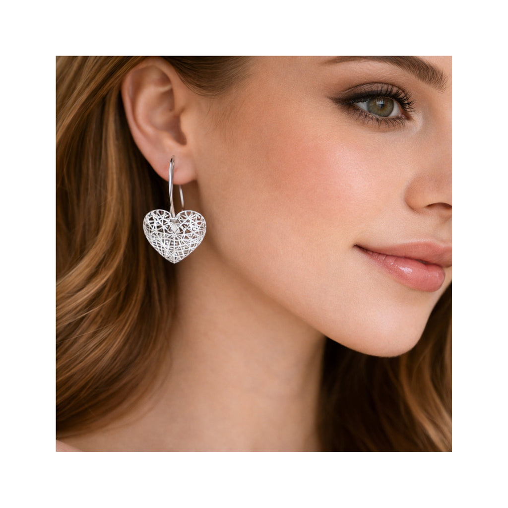 925 Sterling Silver Intricate Filigree Heart Drop Earrings