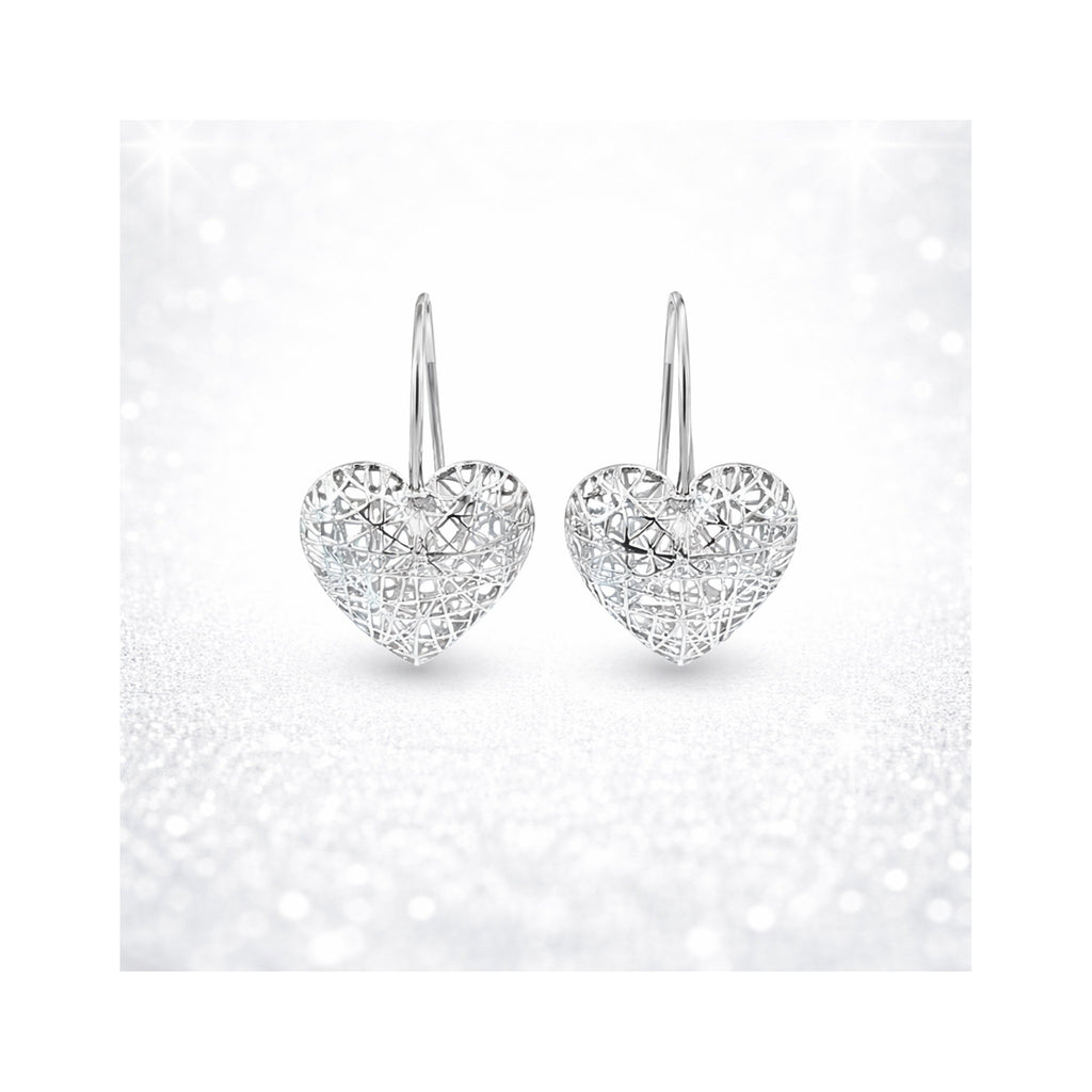 925 Sterling Silver Intricate Filigree Heart Drop Earrings