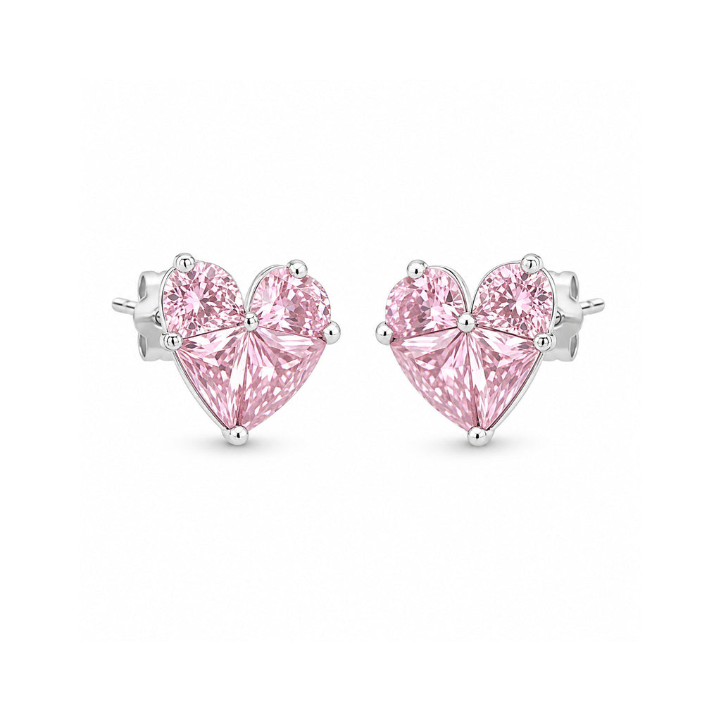 925 Sterling Silver  Composite Heart Pink gemstones Stud Earrings