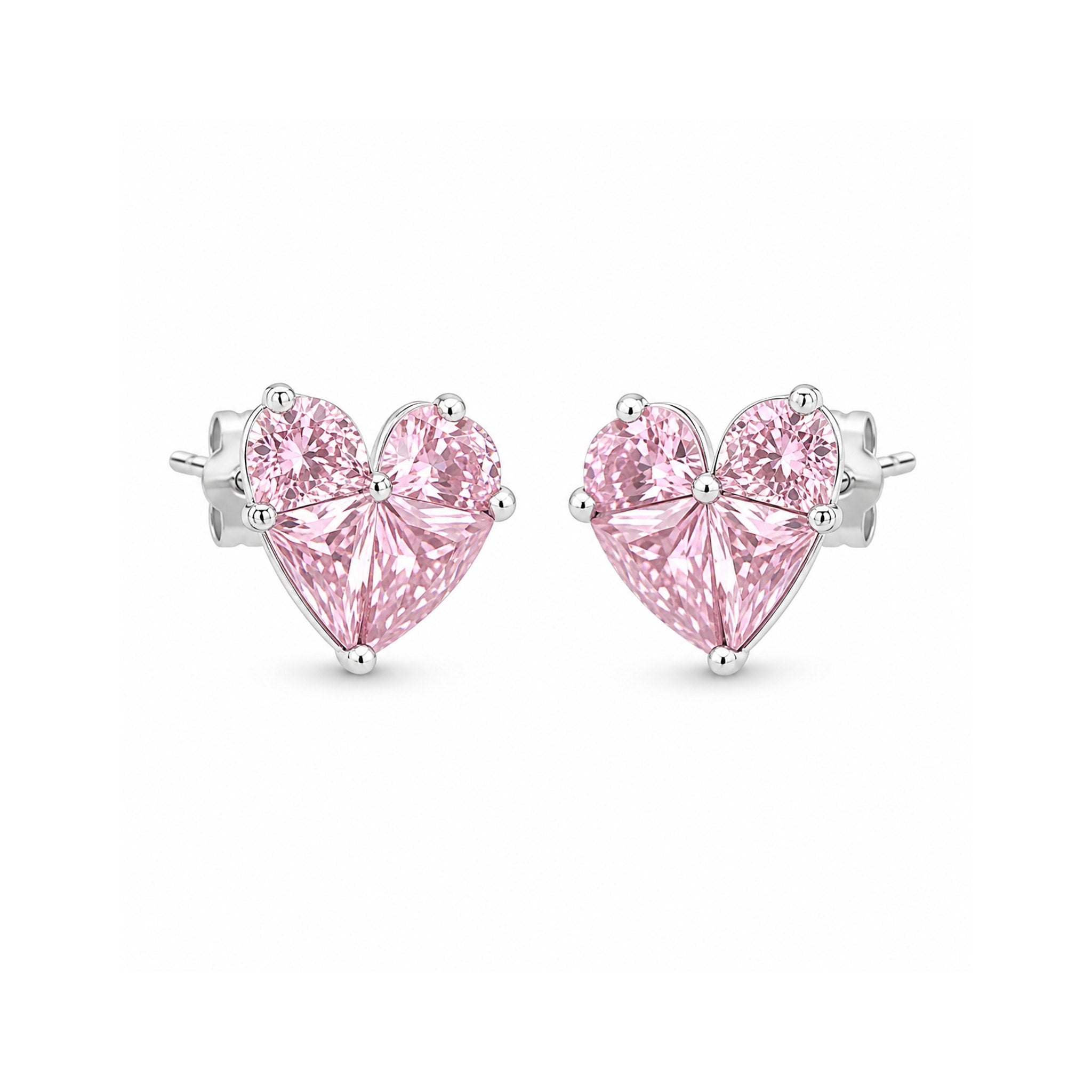 925 Sterling Silver  Composite Heart Pink gemstones Stud Earrings