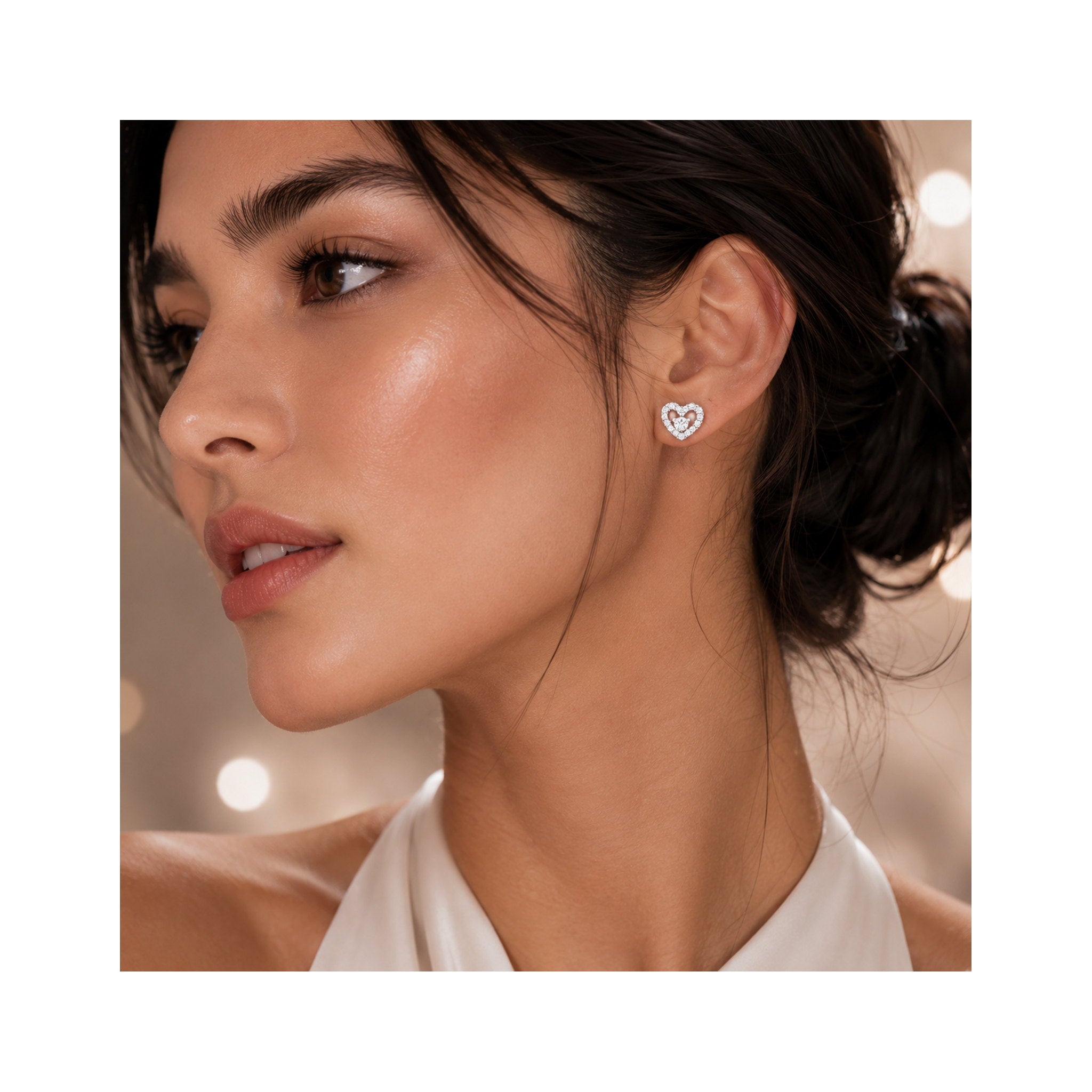 925 Sterling Silver Heart Halo Stud Earrings