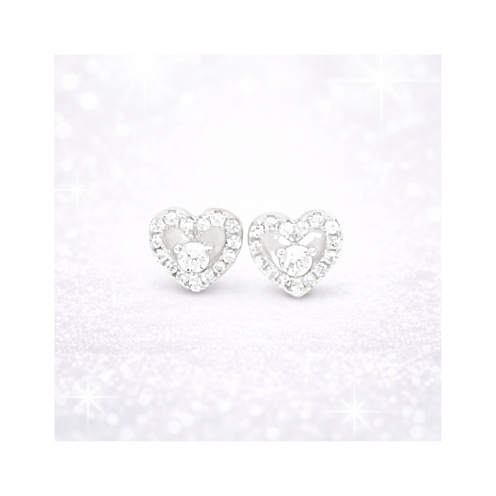 925 Sterling Silver Heart Halo Stud Earrings