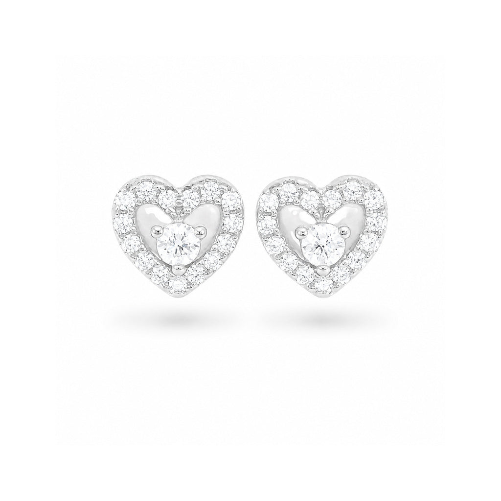 925 Sterling Silver Heart Halo Stud Earrings