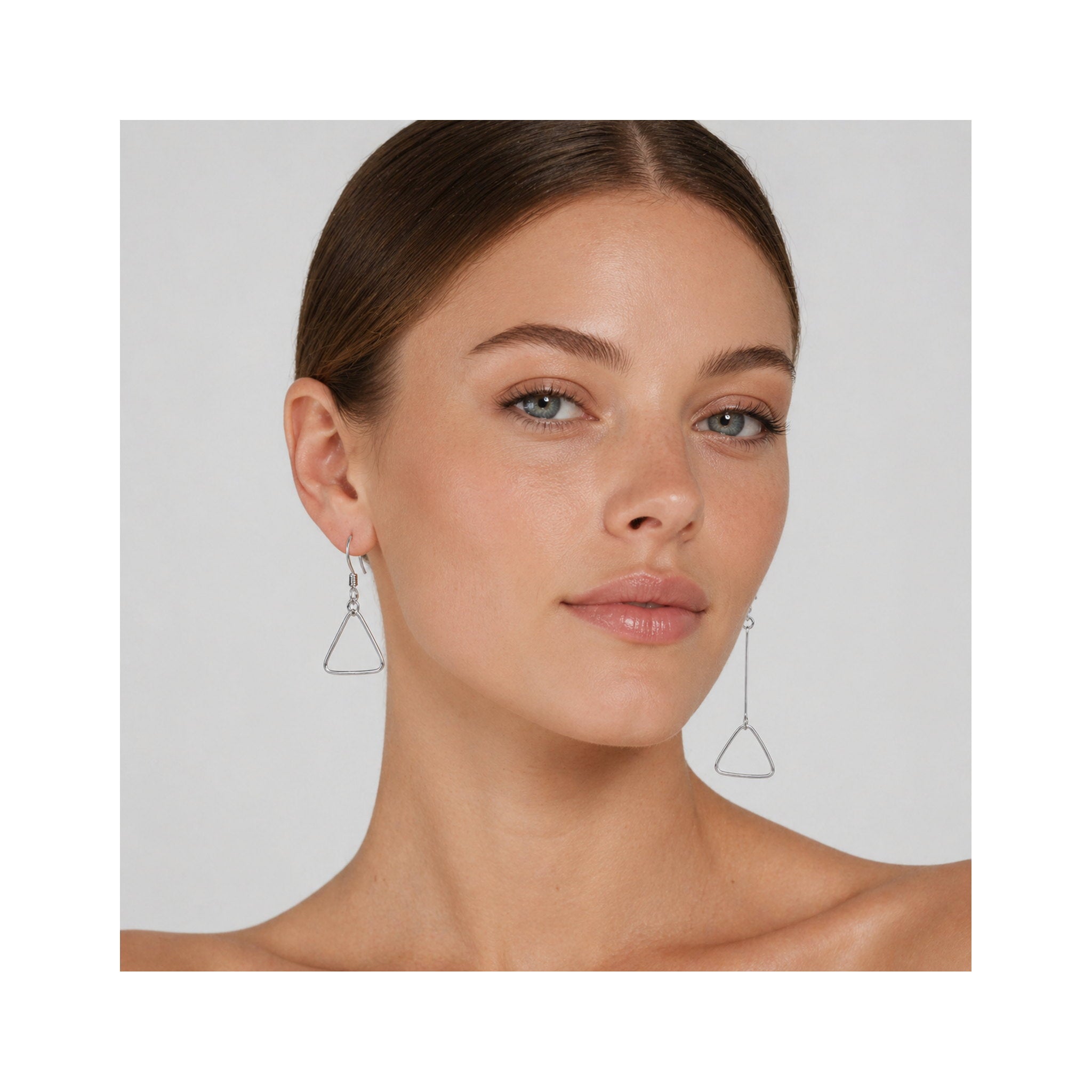 925 Sterling Silver Geometric Mismatched Triangle Dangle Earrings