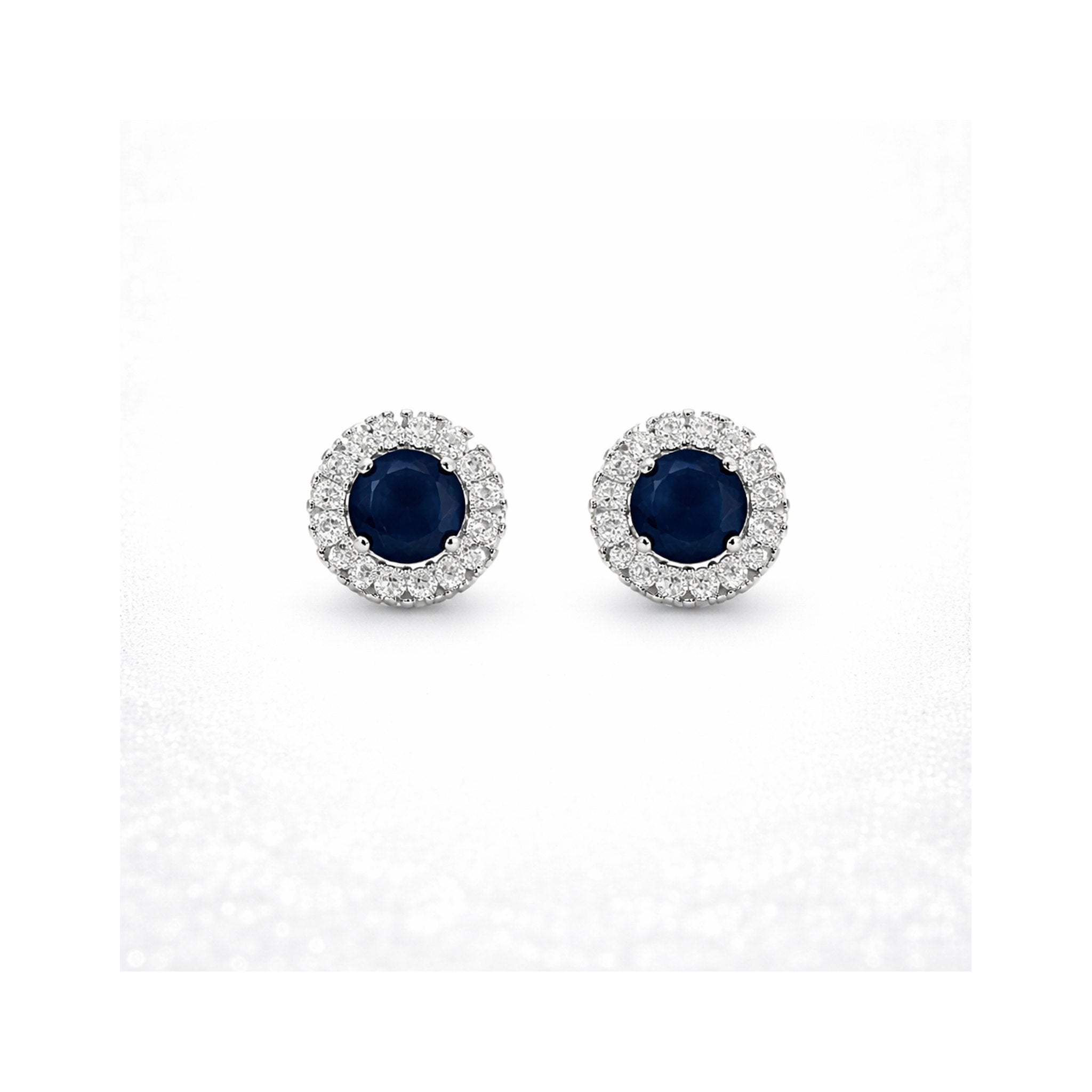 925 Sterling Silver Oval Blue Gemstone and Zircon Halo Stud Earrings
