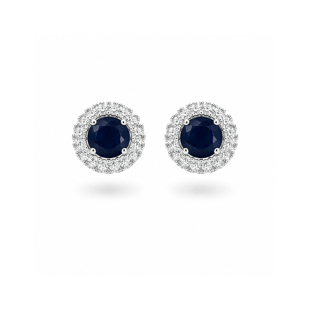 925 Sterling Silver Oval Blue Gemstone and Zircon Halo Stud Earrings