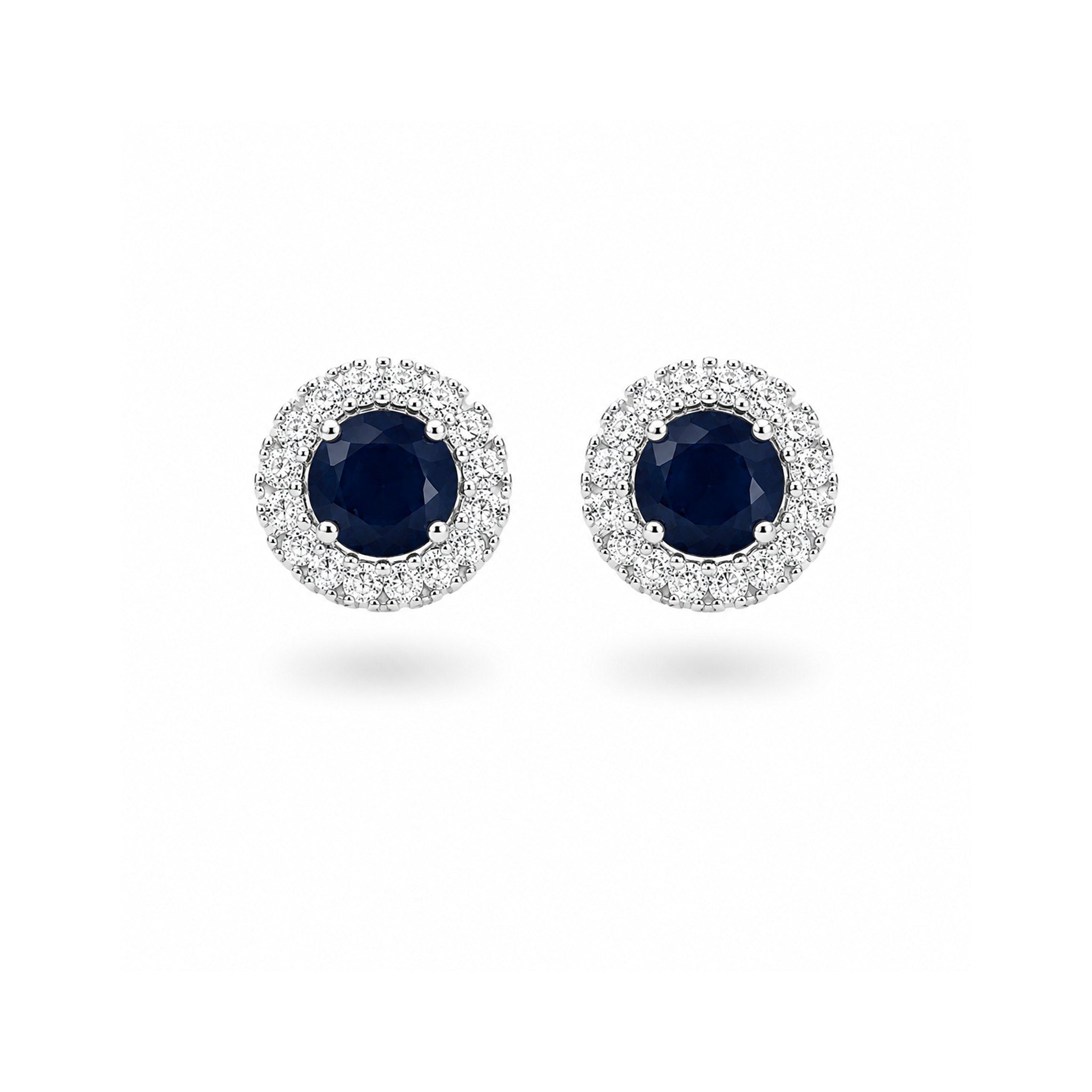 925 Sterling Silver Oval Blue Gemstone and Zircon Halo Stud Earrings