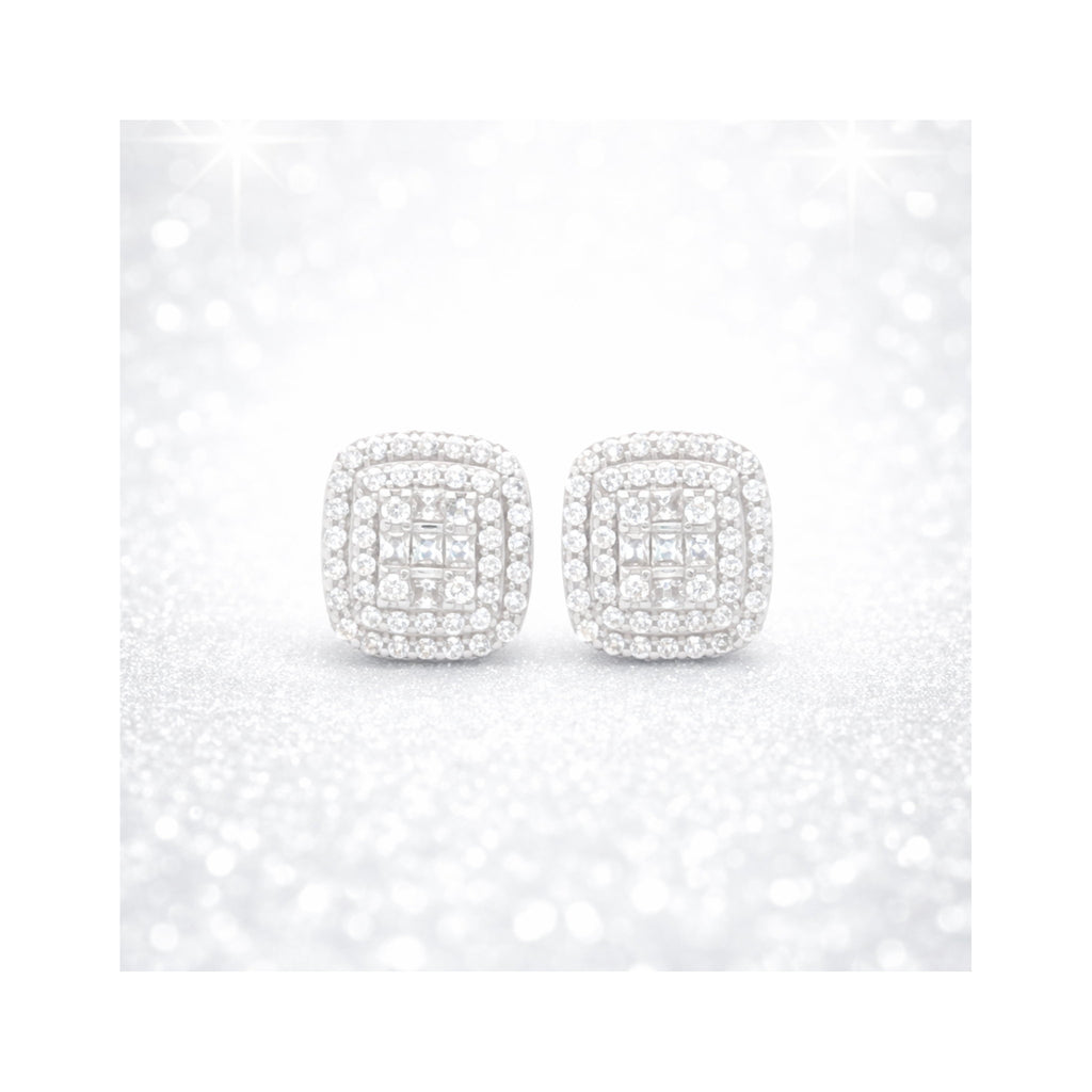 925 Sterling Silver  Cushion-Shaped Zircon  Stud Earrings