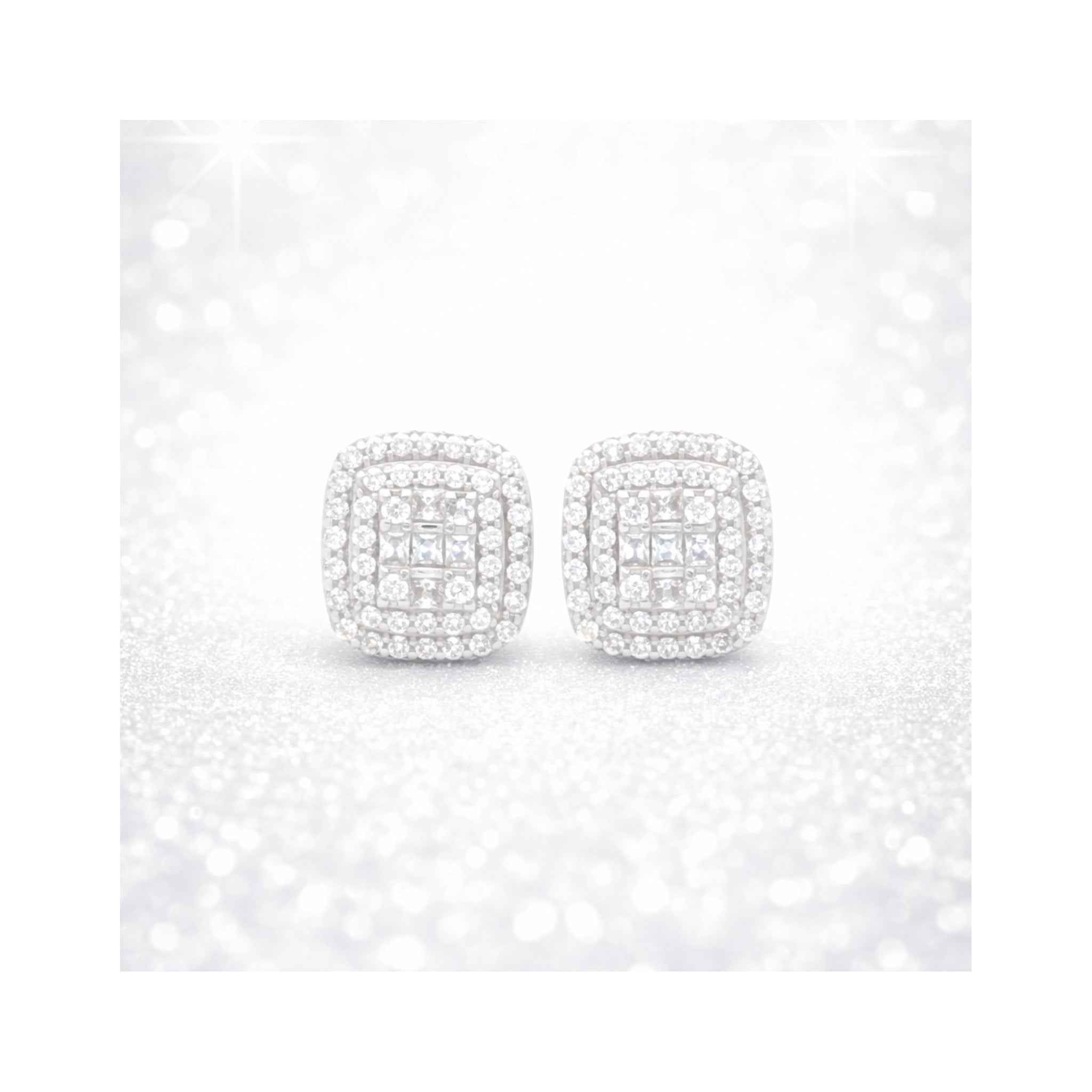 925 Sterling Silver  Cushion-Shaped Zircon  Stud Earrings