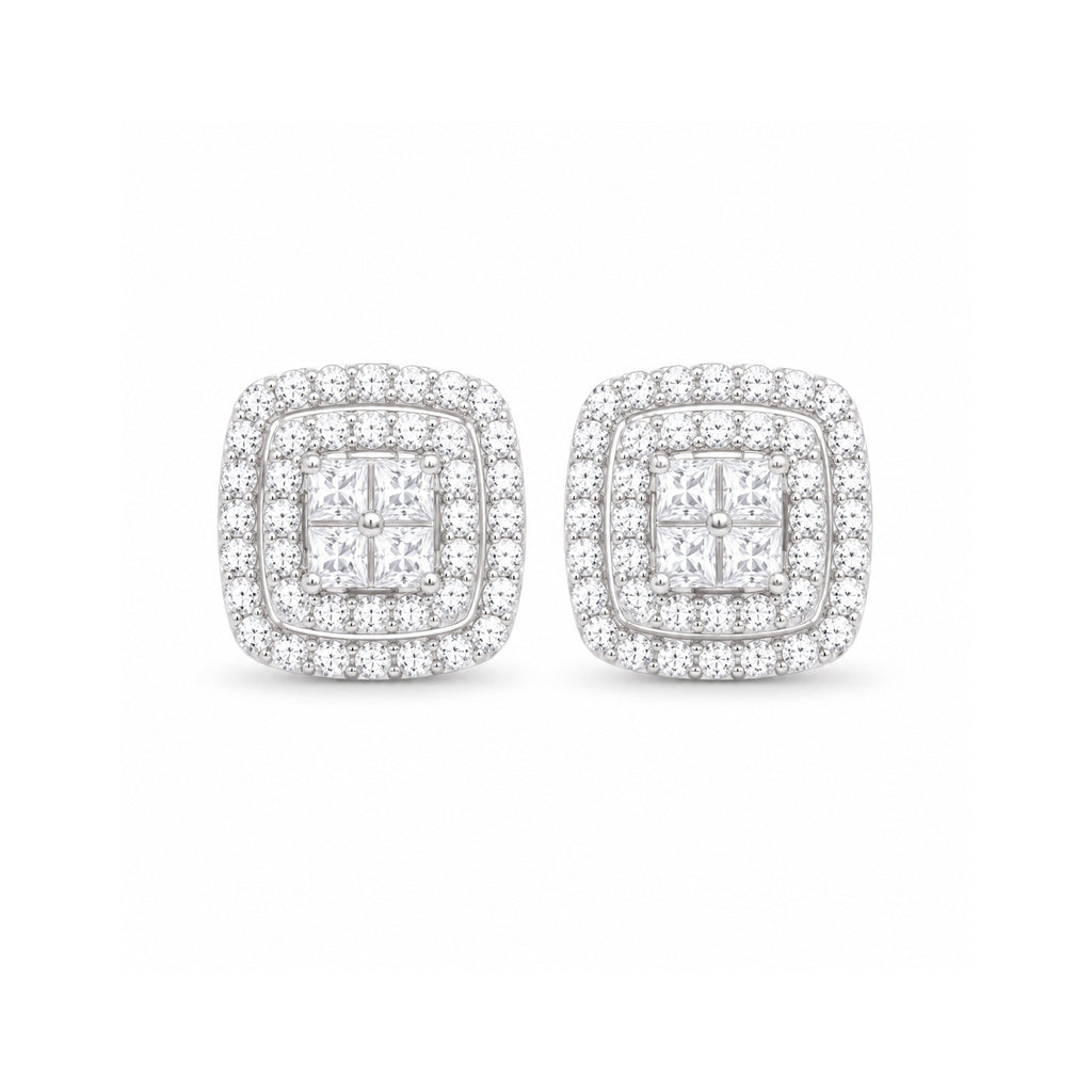 925 Sterling Silver  Cushion-Shaped Zircon  Stud Earrings