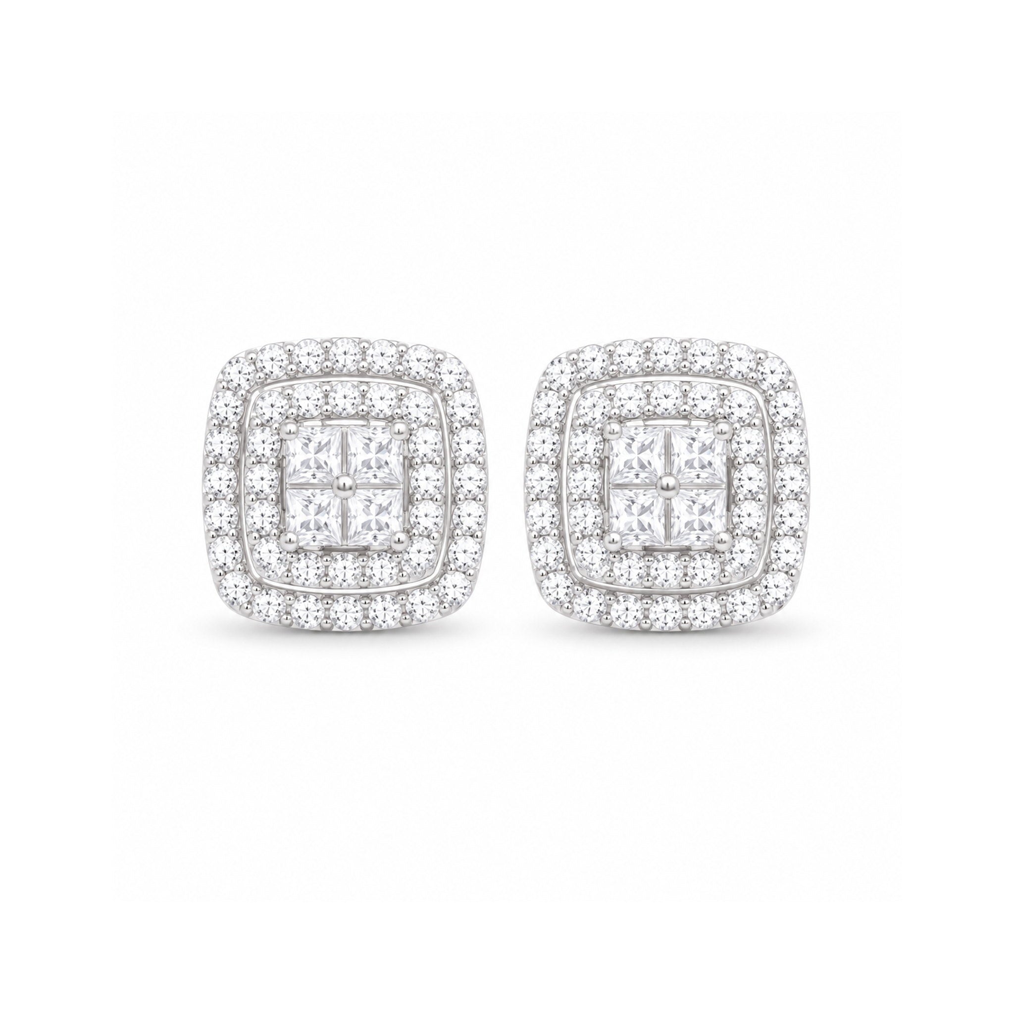 925 Sterling Silver  Cushion-Shaped Zircon  Stud Earrings