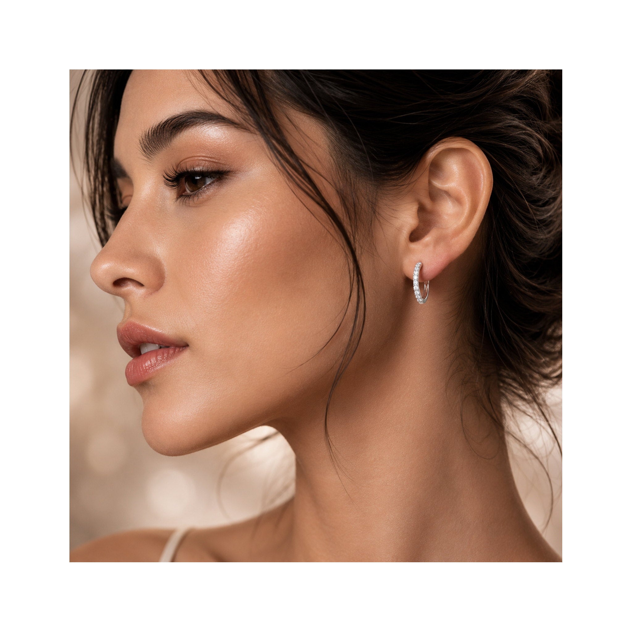 925 Sterling Silver Round Brilliant Cut Zircon Pavé Hoop Earrings
