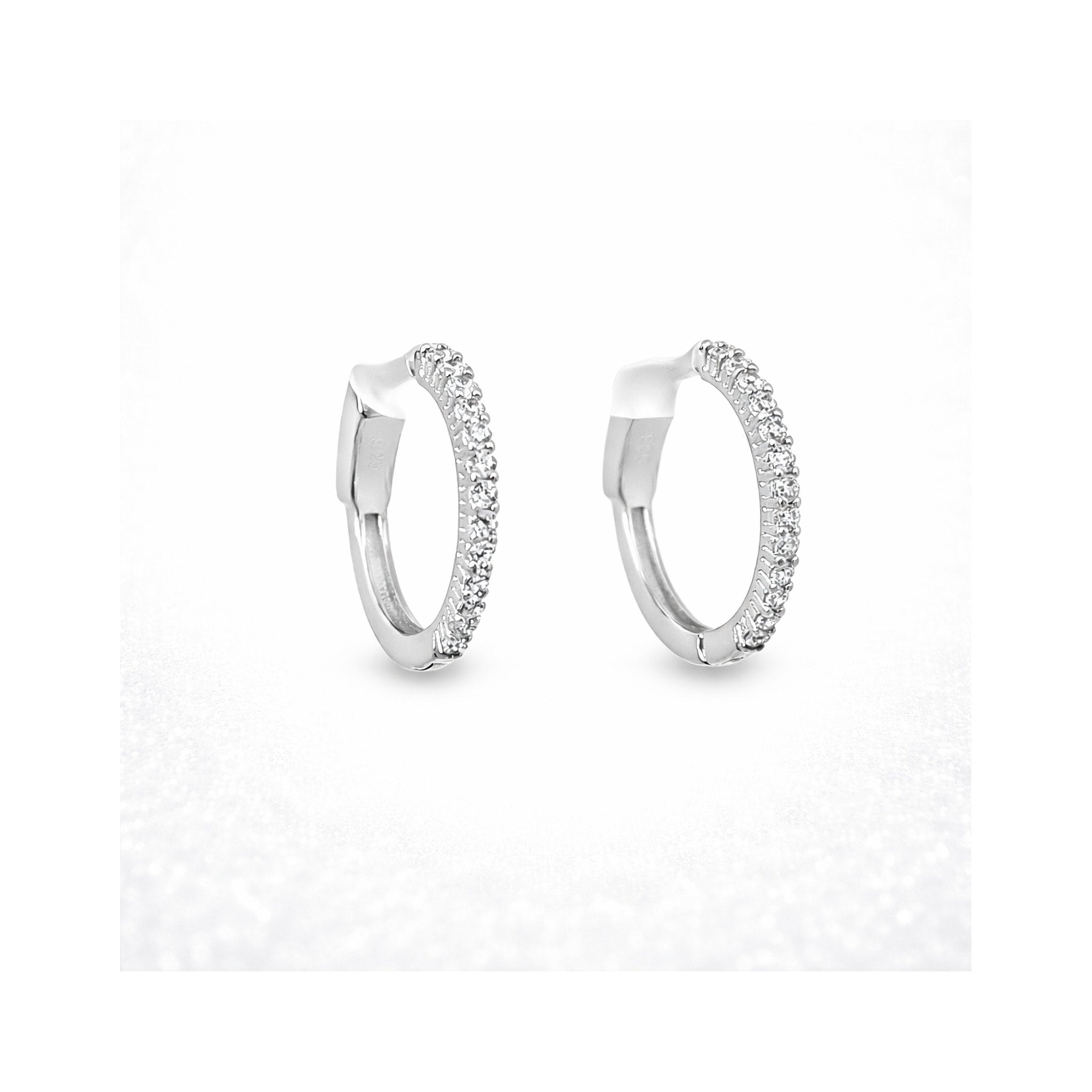 925 Sterling Silver Round Brilliant Cut Zircon Pavé Hoop Earrings