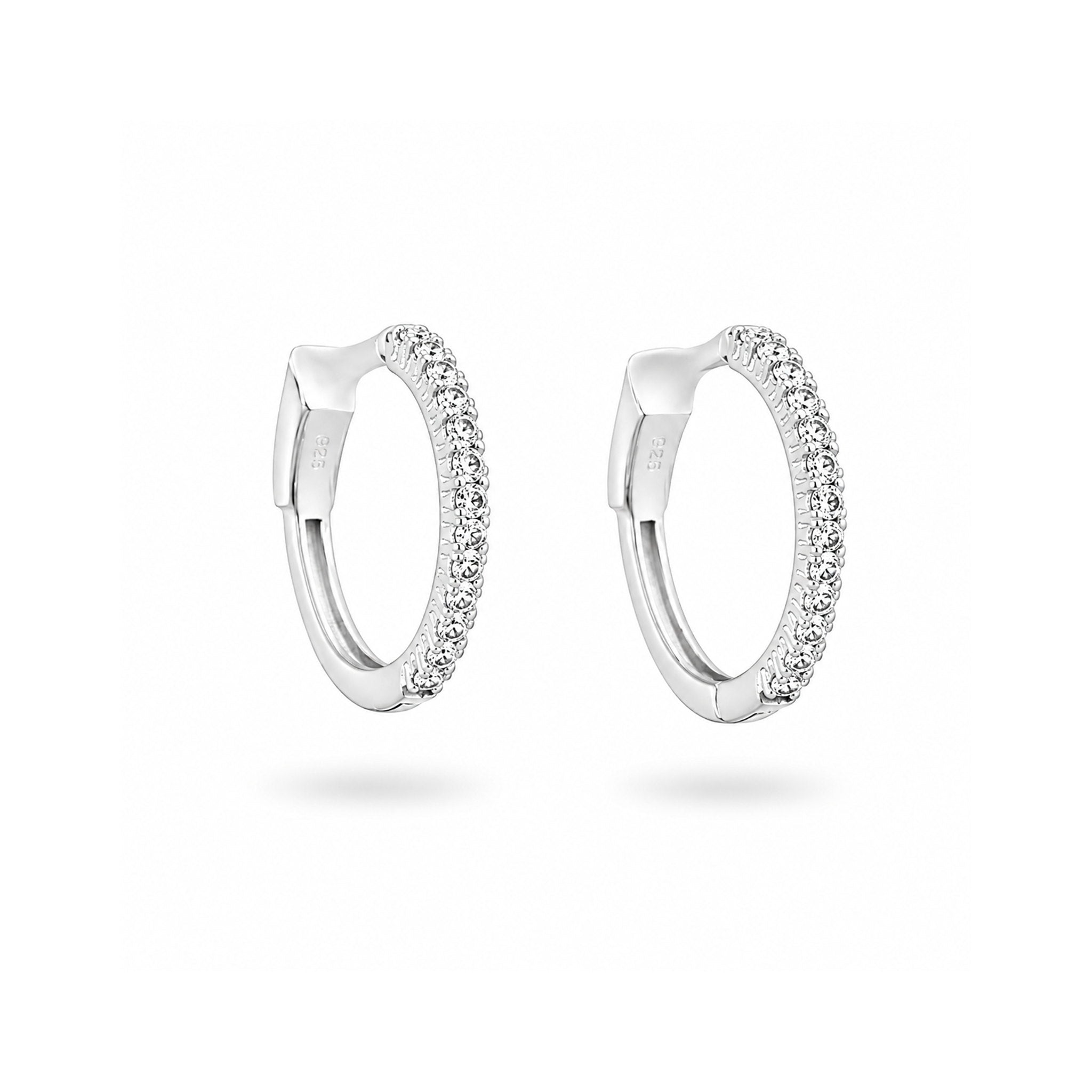925 Sterling Silver Round Brilliant Cut Zircon Pavé Hoop Earrings