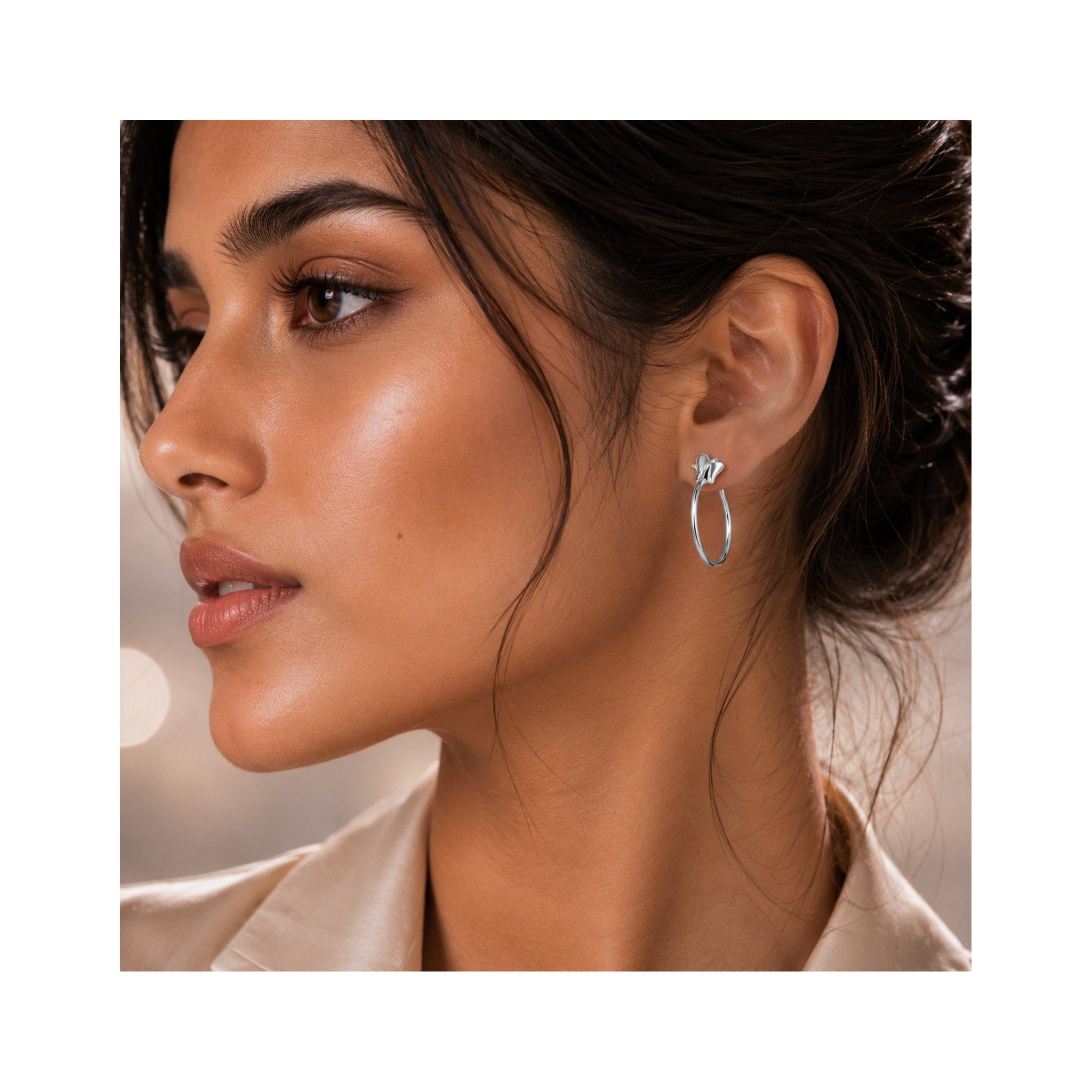 925 Sterling Silver Butterfly Motif  Open Hoop Earrings
