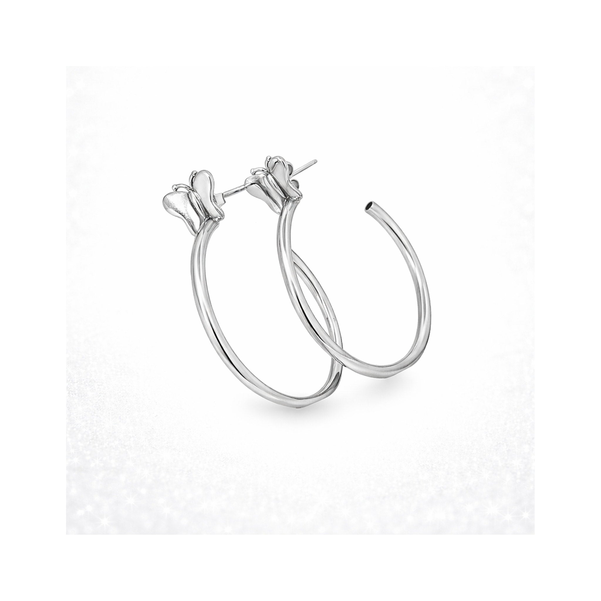925 Sterling Silver Butterfly Motif  Open Hoop Earrings